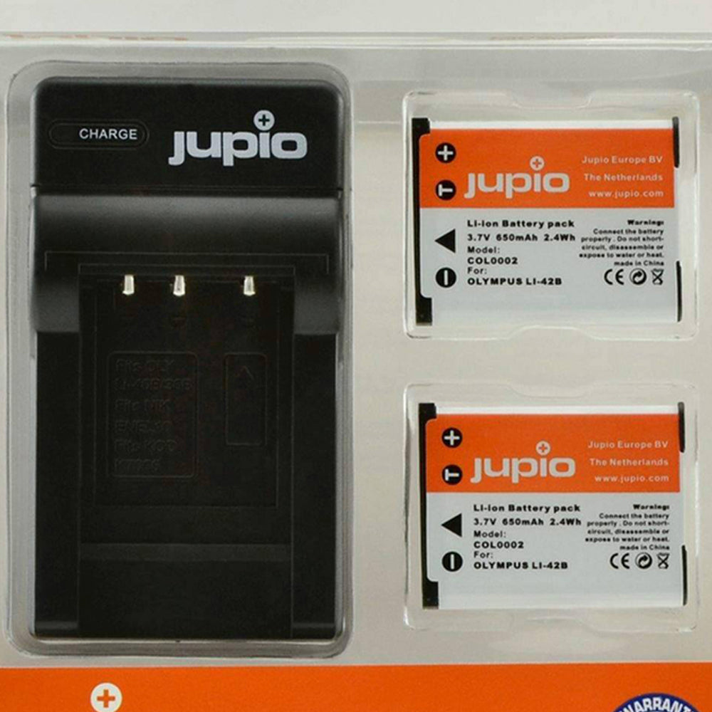 Jupio 2x Battery 650mAh & USB Single Charger For Olympus Li40B/D-Li63