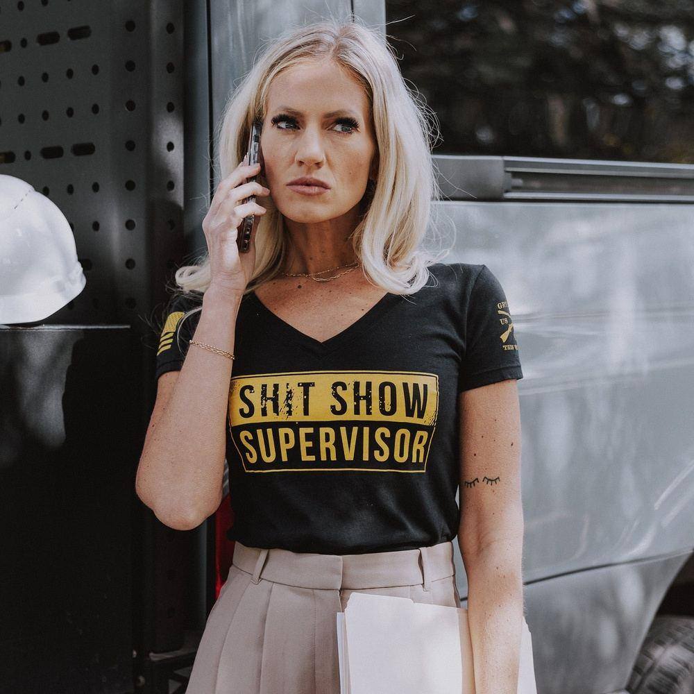 Women's Sh*t Show Supervisor V-Neck - Black