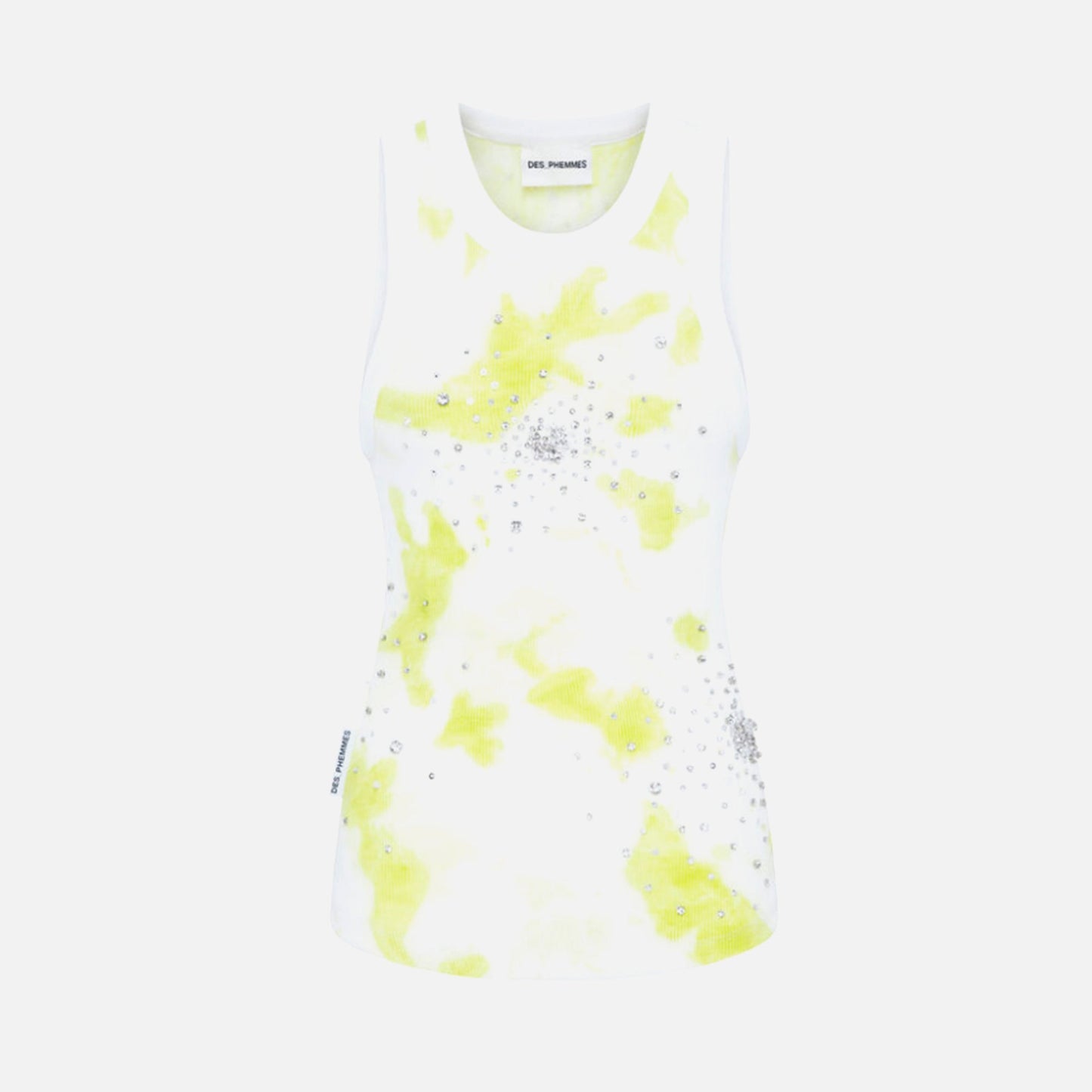 Des Phemmes Tie Dye Splash Embroidery Tank Top - Lime