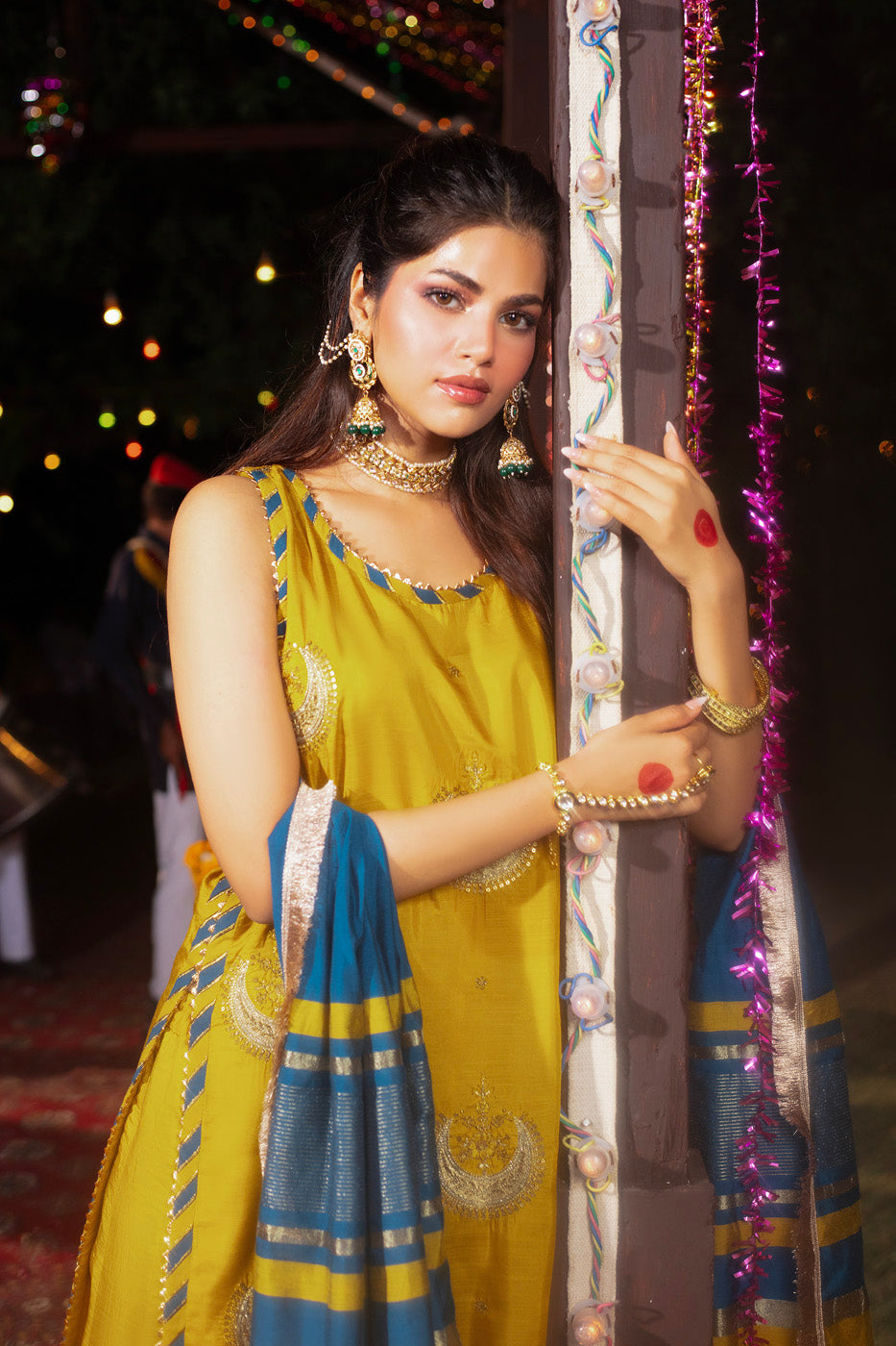 Three Piece Embroidered Raw Silk Slub Shirt with Yarn Dyed Dupatta
