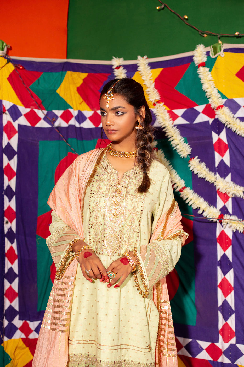 Three Piece Embroidered Jacquard Lurex Shirt with Zari Jacquard Dupatta
