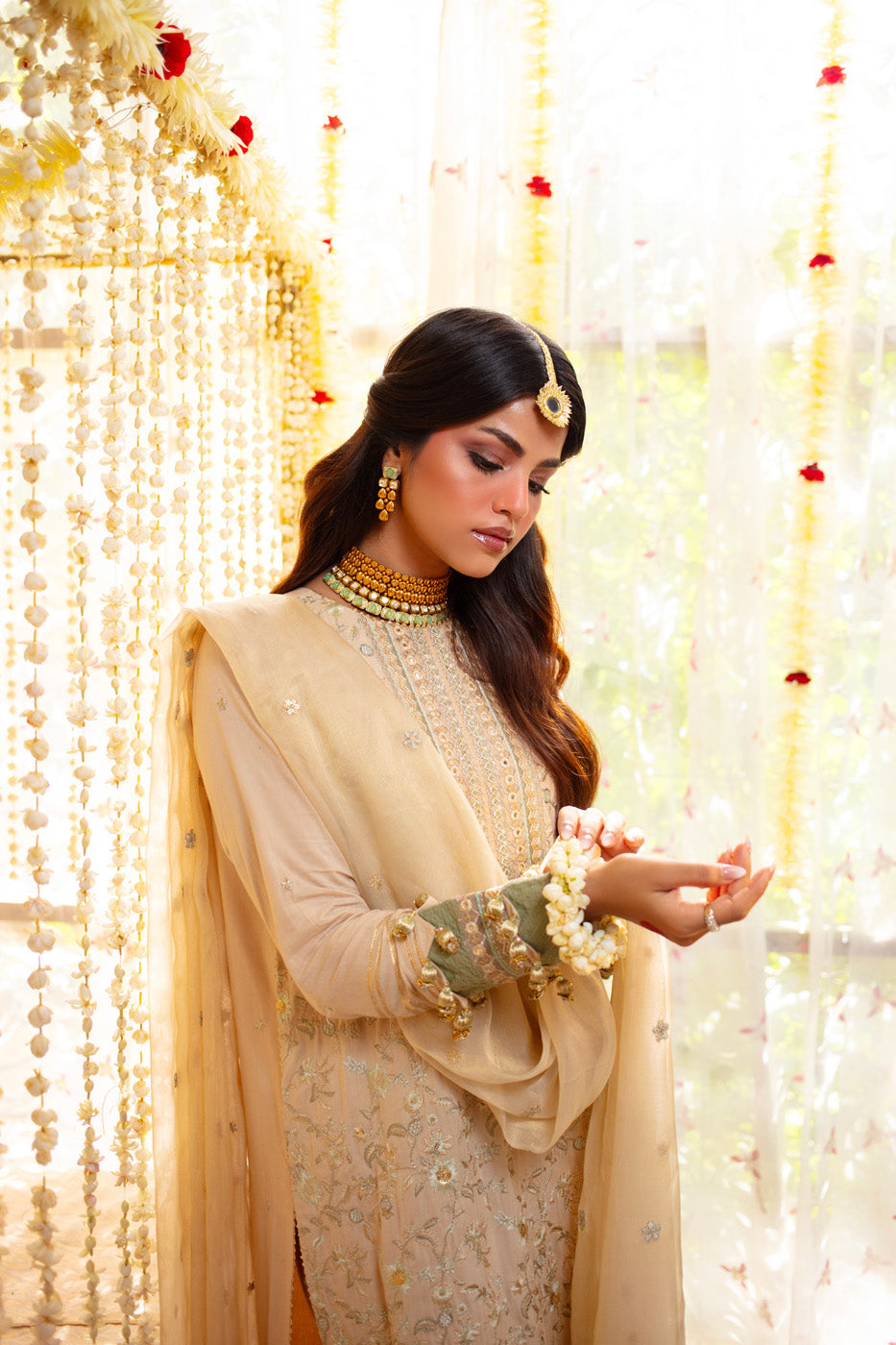 Three Piece Embroidered Plain Viscose Shirt with Dyed Meisuri Dupatta