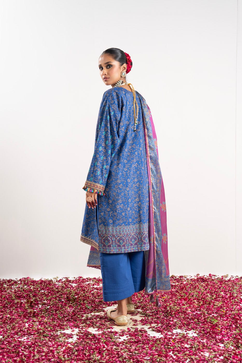 3 Pc Embroidered Thick Cambric Suit With Silk Dupatta