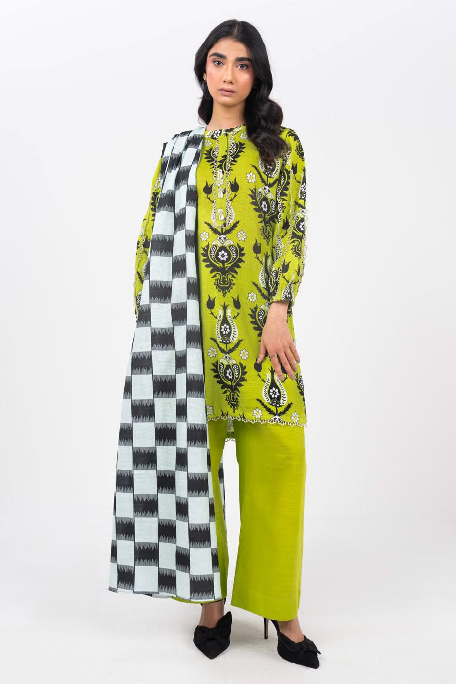 3 Piece Printed Viscose Suit With Viscose Dupatta
