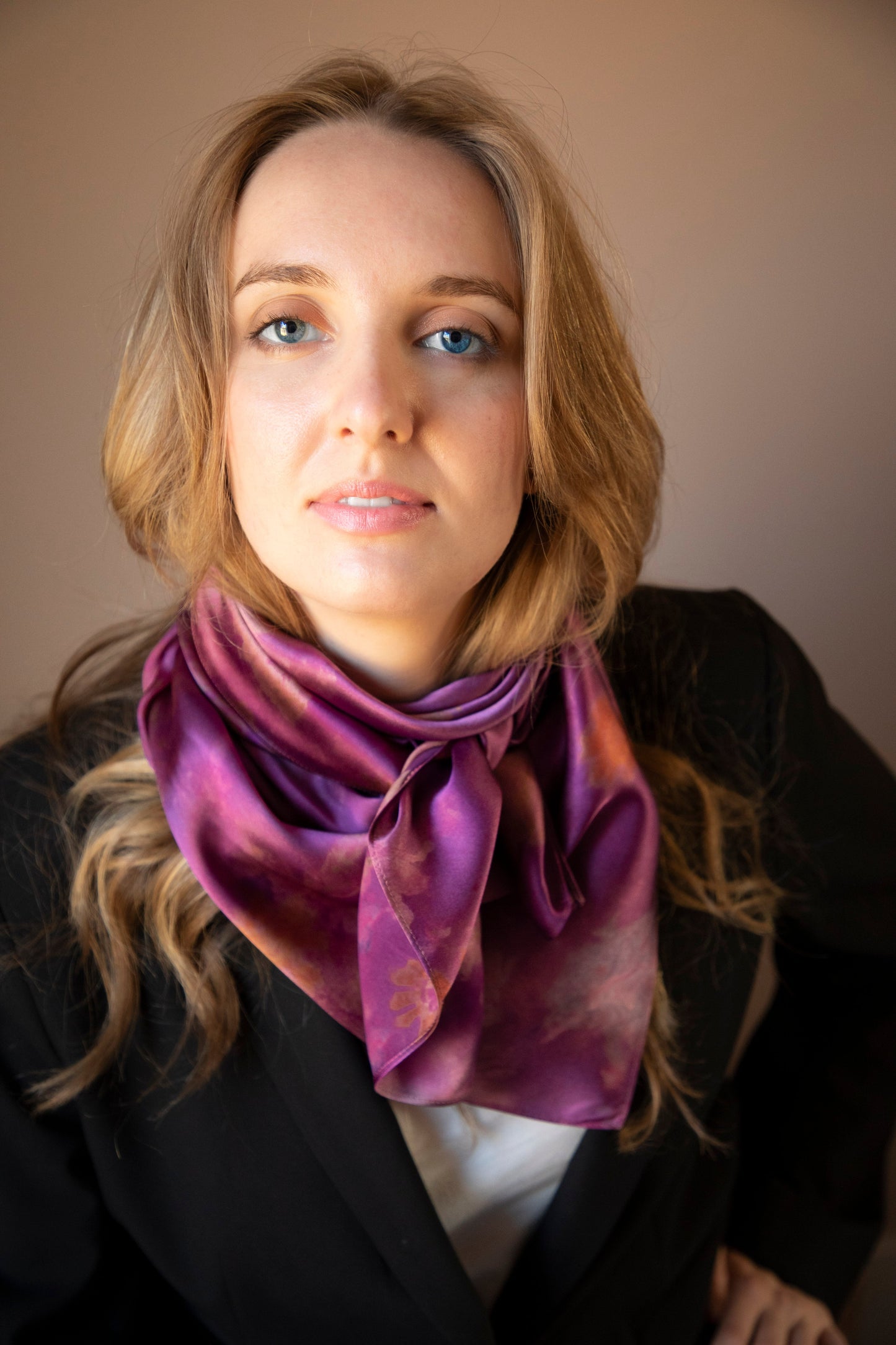 Botanical Print Pure Silk Scarf / Hot Peony