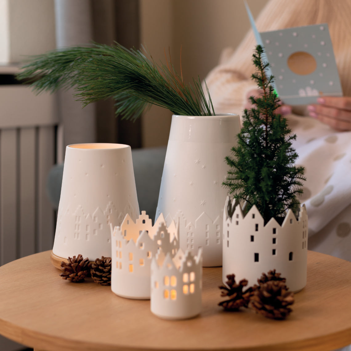 Porcelain City Light Cityscape Candle Holders, Set of 3