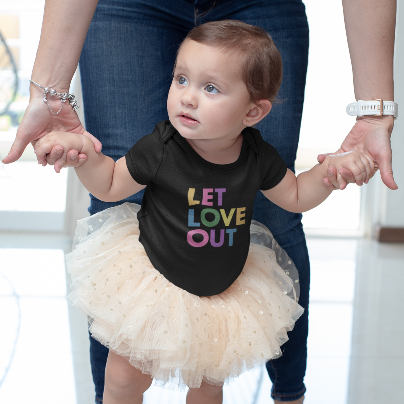 Let Love Out Onesie + Kids Tee