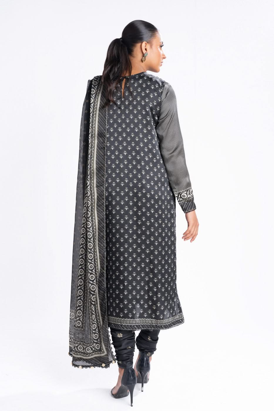 3 Piece Printed Chamois Silk Suit With Printed Tissue Silk Dupatta