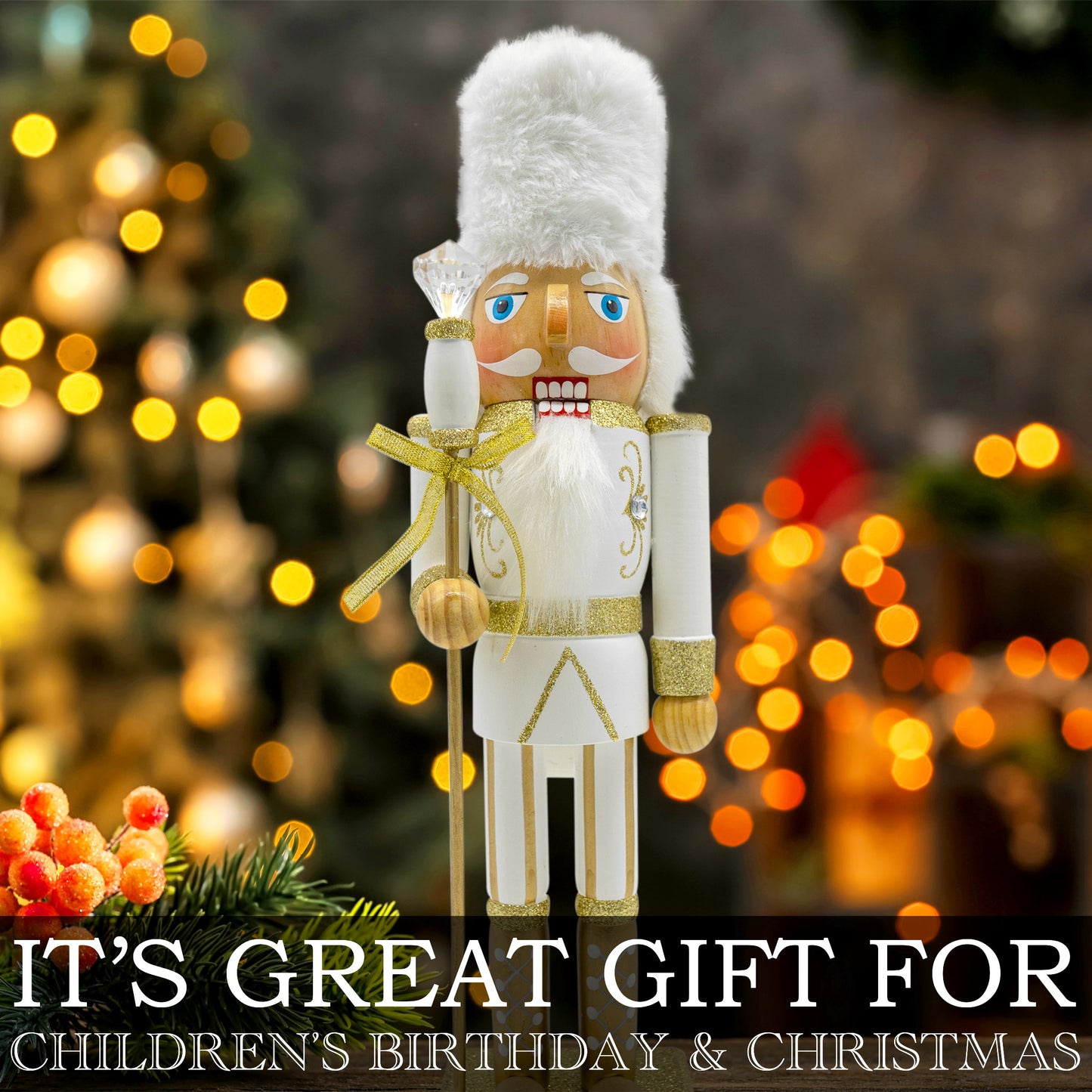 14" Winter Gold & White Nutcracker