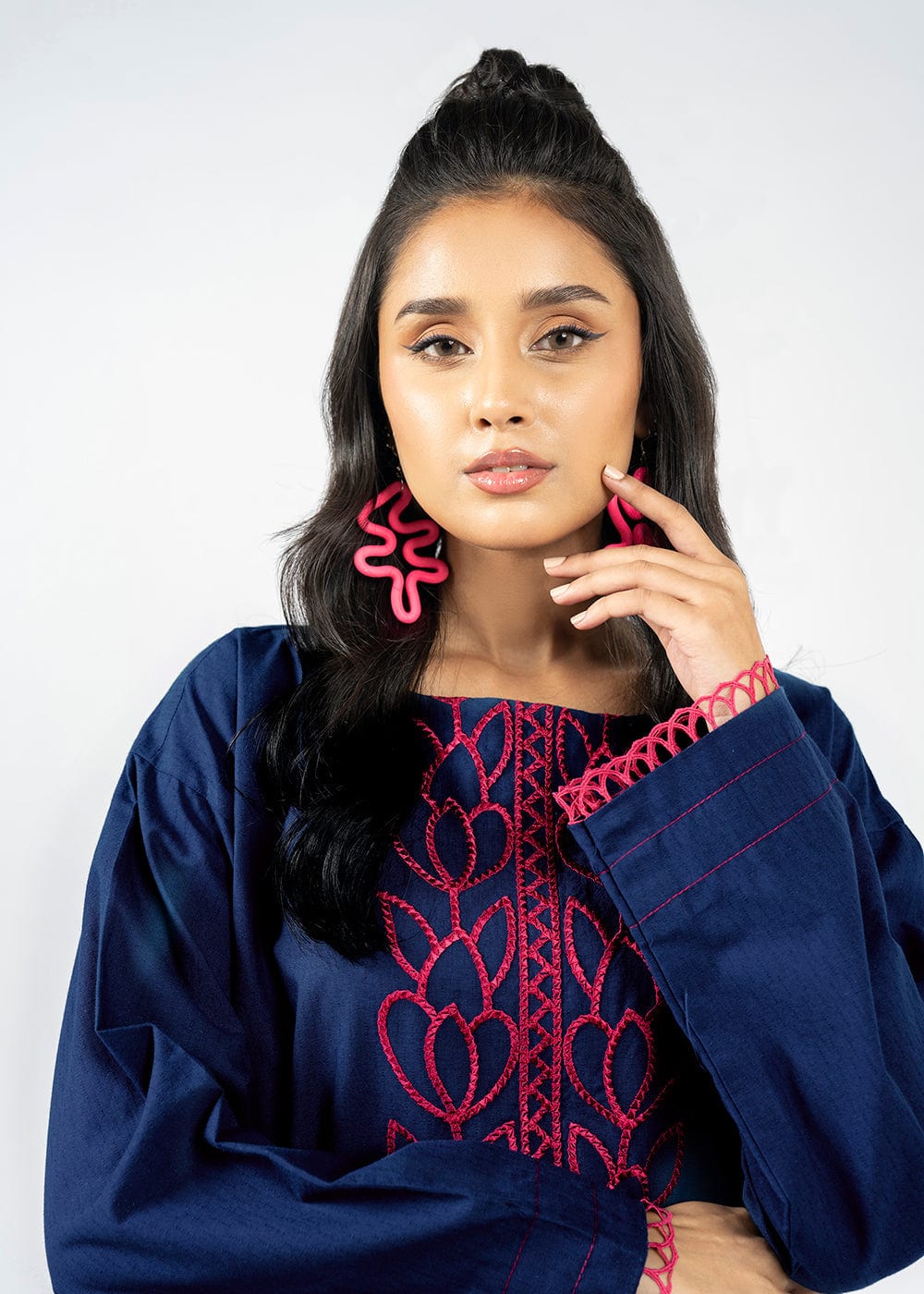 Dyed Embroidered Dobby Kurti