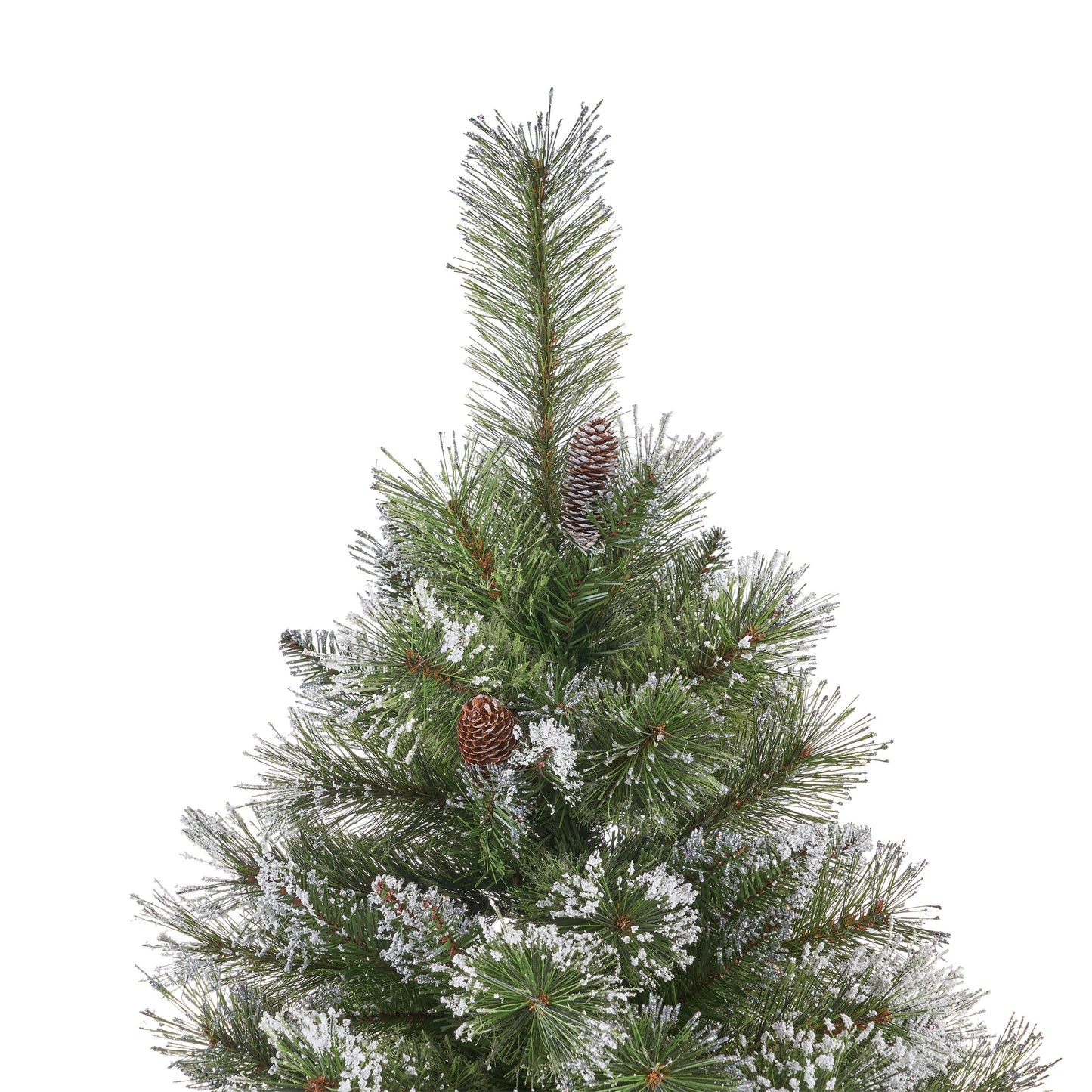 Nuvia 7 ft Brilste Mixed Hinged Christmas Tree with Snow, Glitter, 78 Frosted Pine Cones, No Light