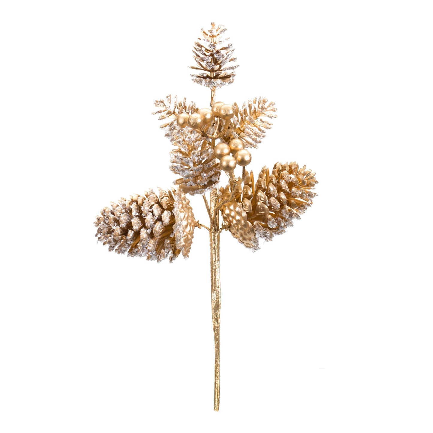 Gold Frosted Pine Cone Pick with Berry Accent, Set of 6