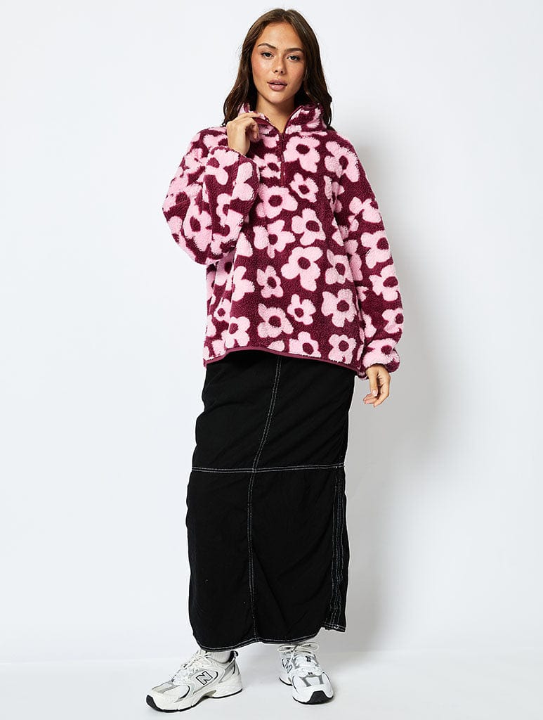 Abstract Floral Longline Fleece