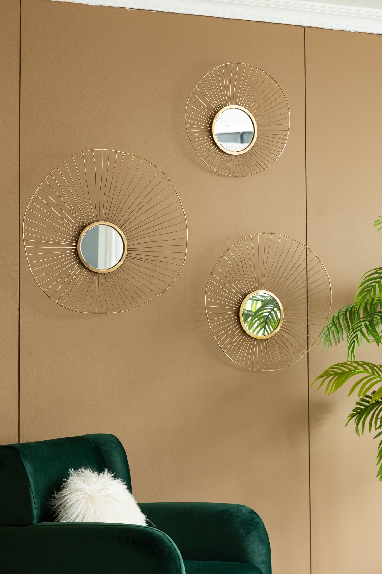 Wall Mirror with Iron Frame and Abstract Design, Set of 3