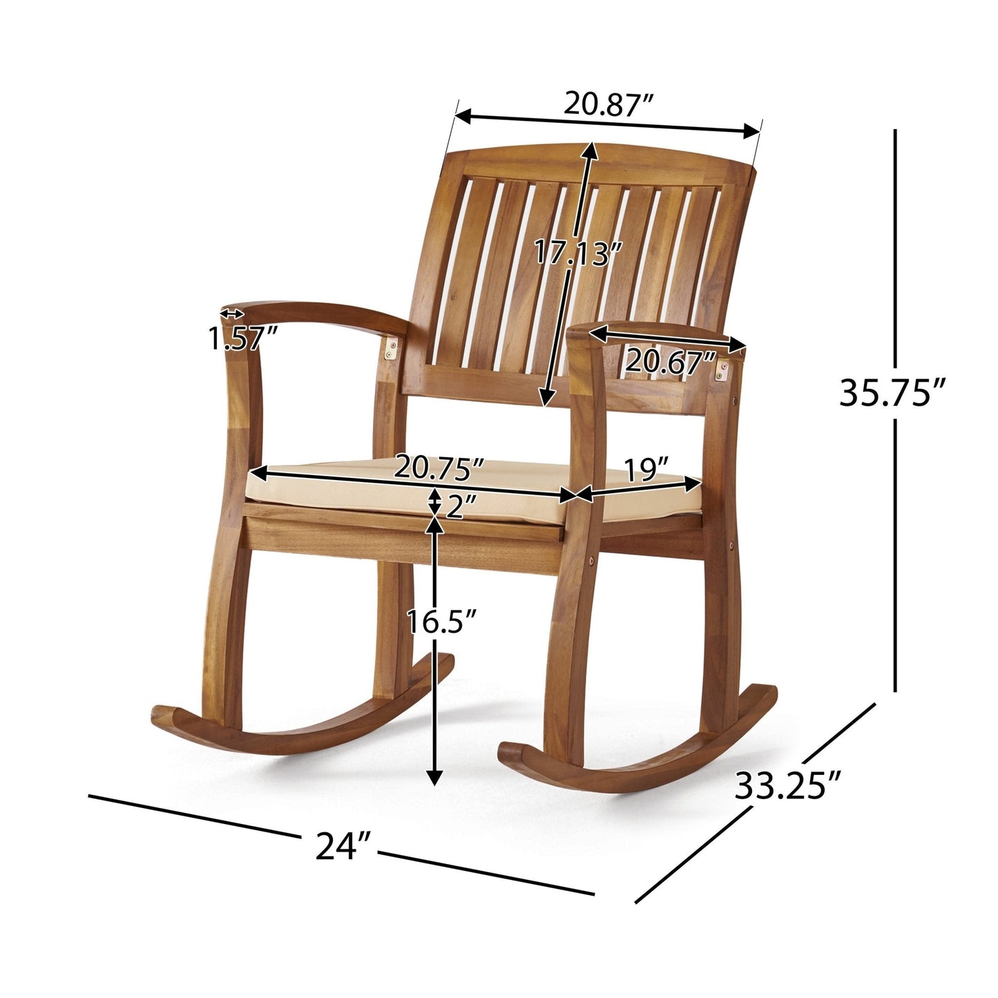 Acacia Wood Outdoor Rocking Chair with Slat Panel Design
