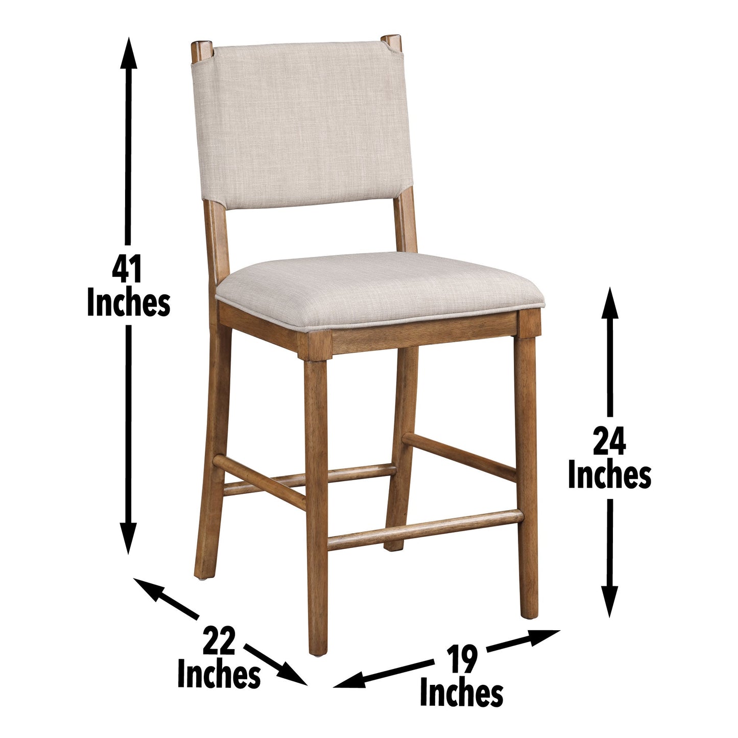 Upholstered Counter Chair with Footrest and Open Back, Set of 2