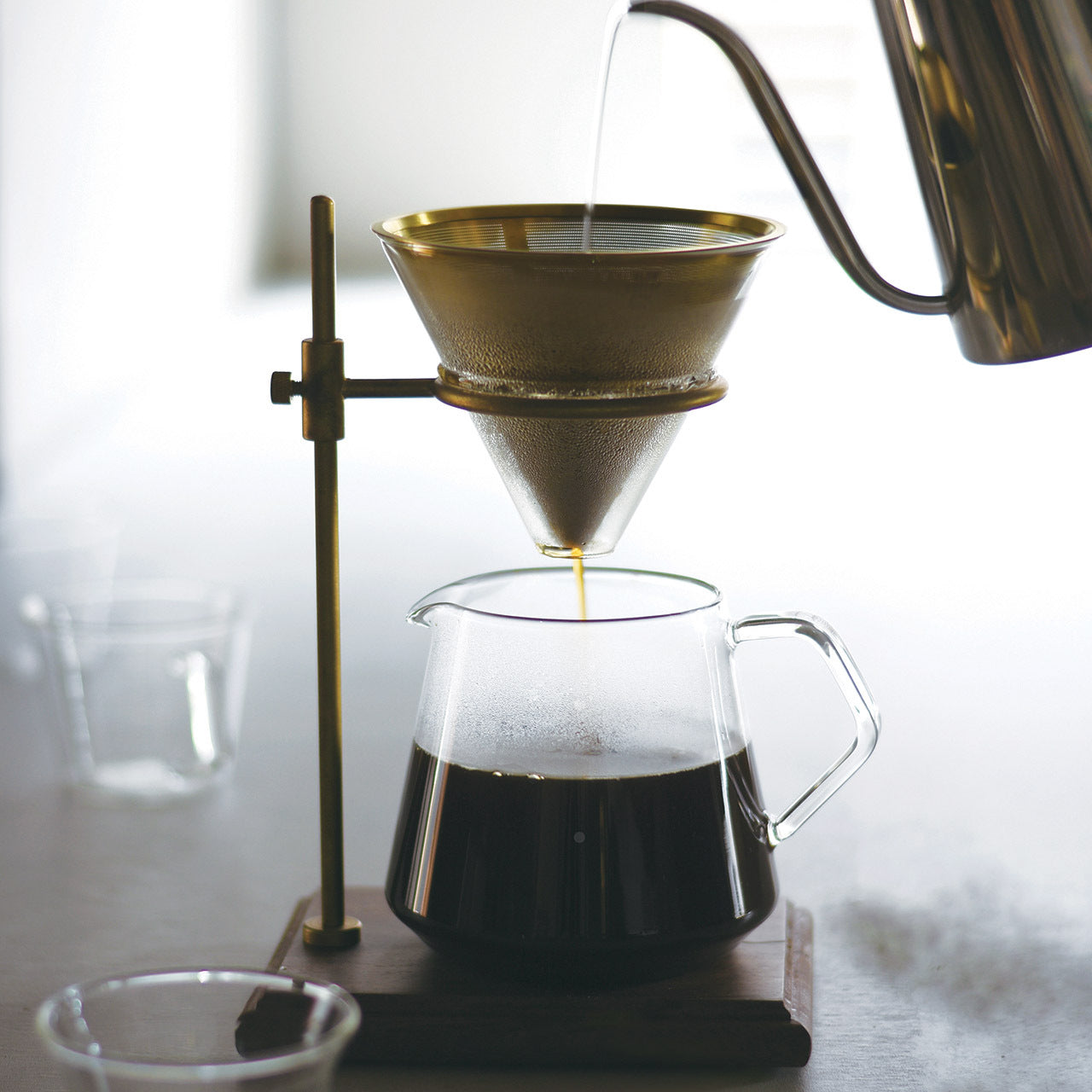 Kinto SCS Brass Pourover 4-Cup 700ml Coffee Brewer with Stand Set