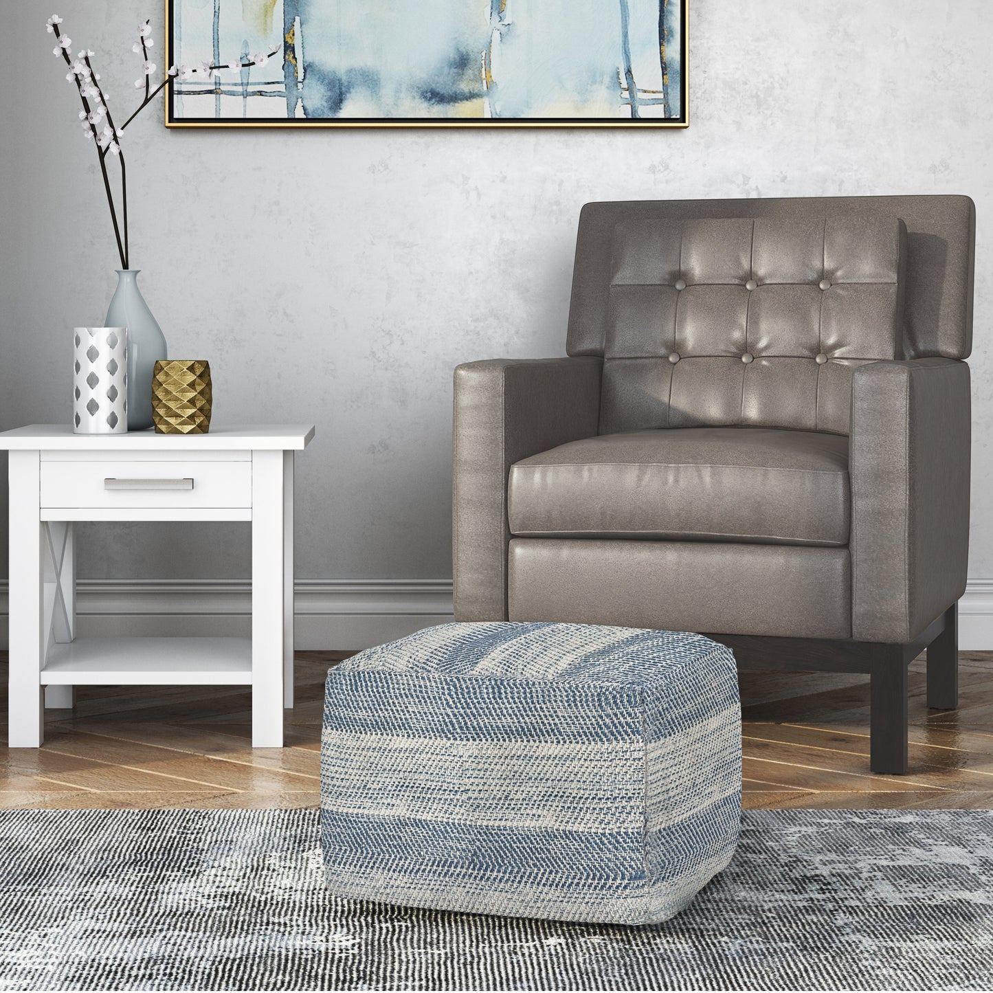 Axis Cotton Square Pouf with Woven Patterned Melange