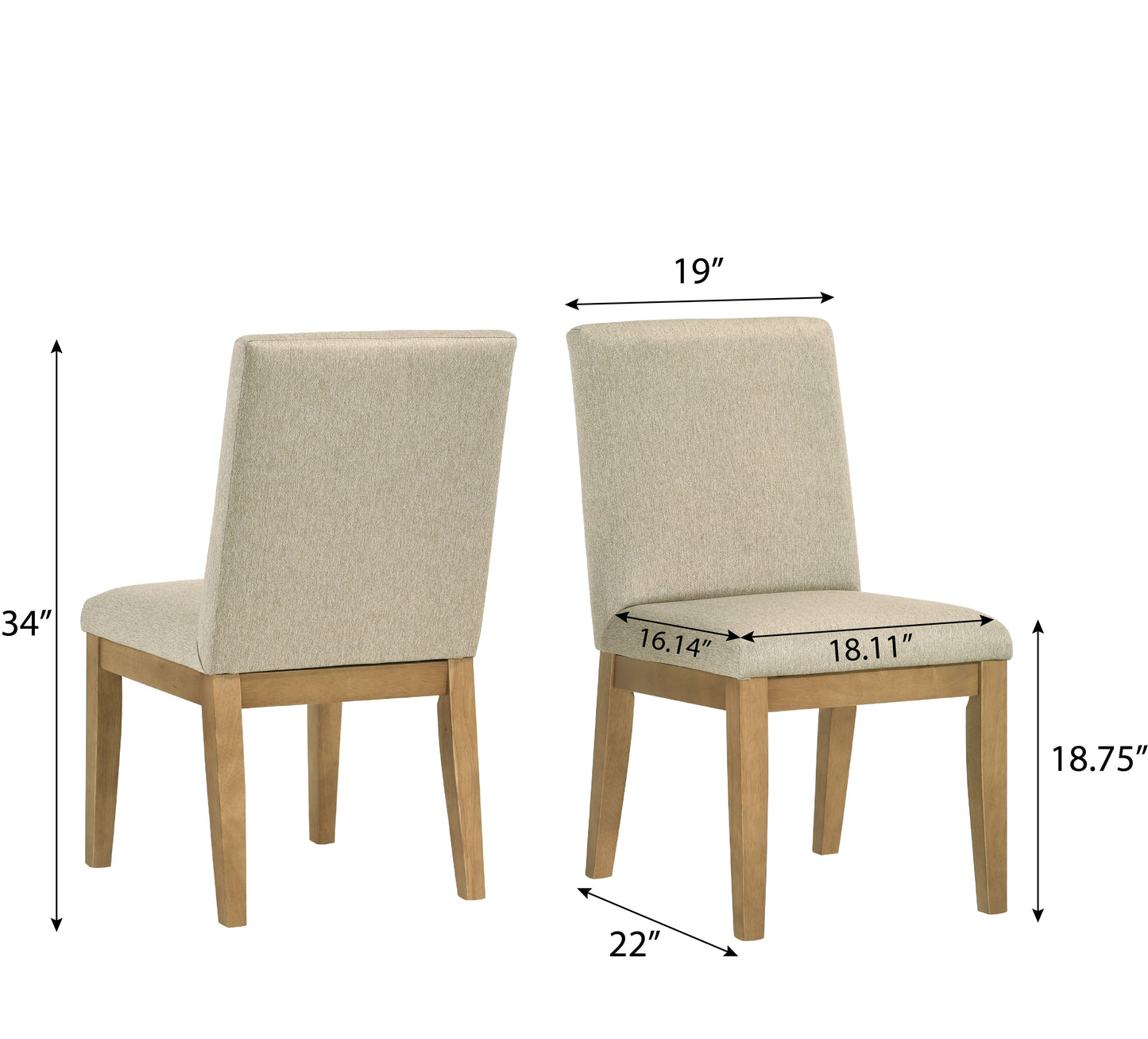 Upholstered Dining Chair with Solid Back and Wood Frame, Set of 2