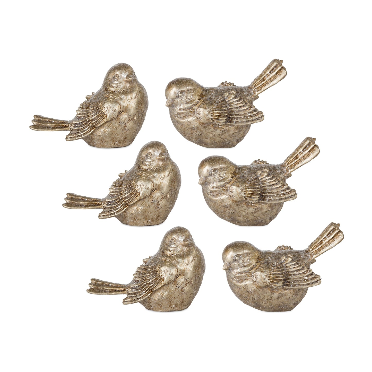 Stone Bird Figurine with Gold Finish, Set of 6