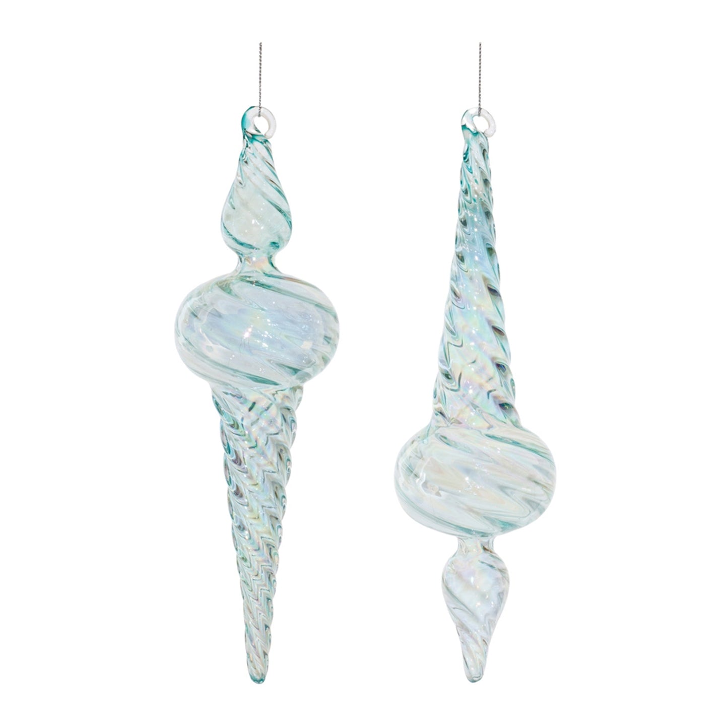 Iridescent Swirl Glass Finial Ornament, Set of 12