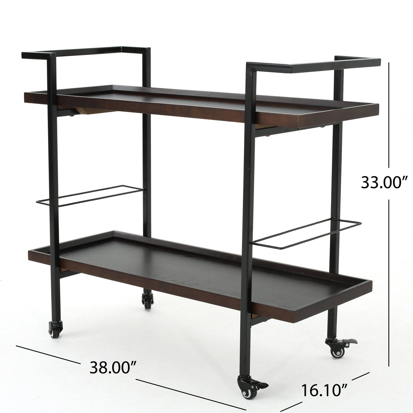 Bar Cart with Shelving and Lockable Rolling Wheels