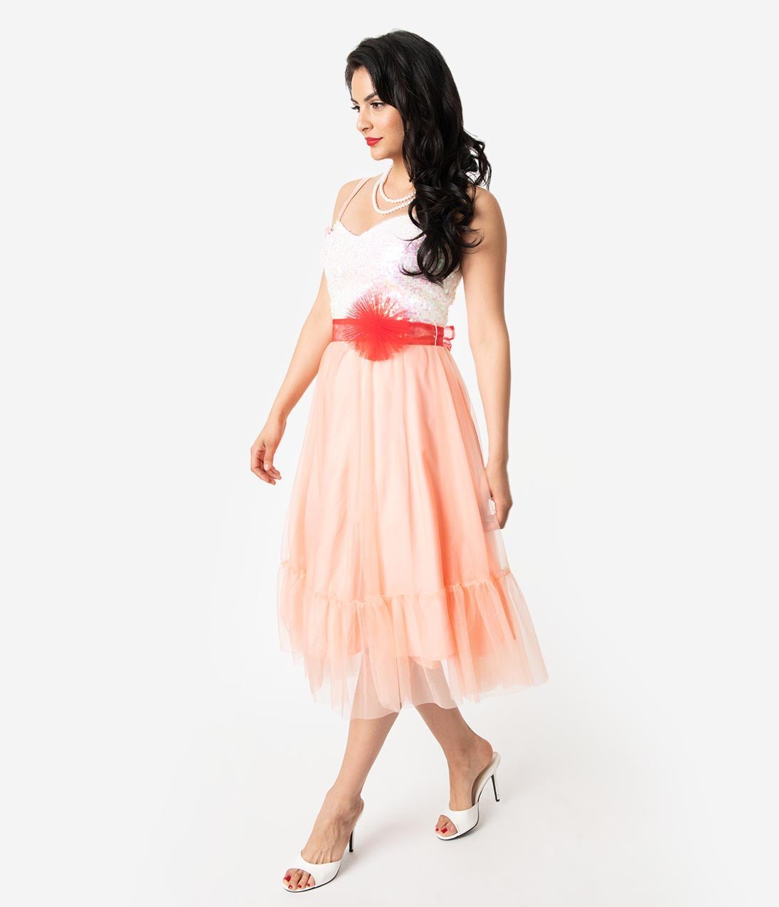 Barbie™ x Unique Vintage Peaches N Cream Chiffon Dress