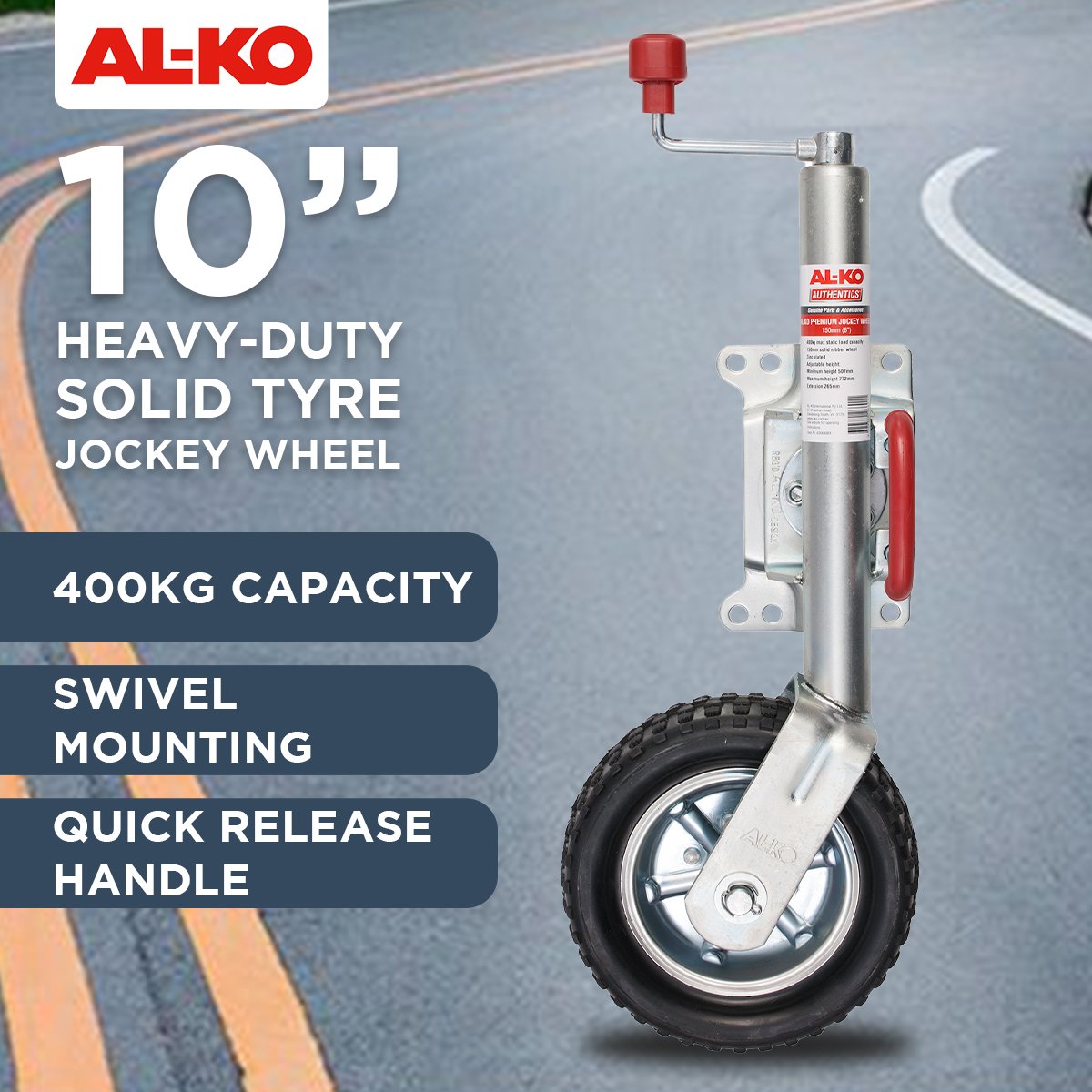 AL-KO 10" 623660XP3 Heavy-Duty Solid Tyre Jockey Wheel