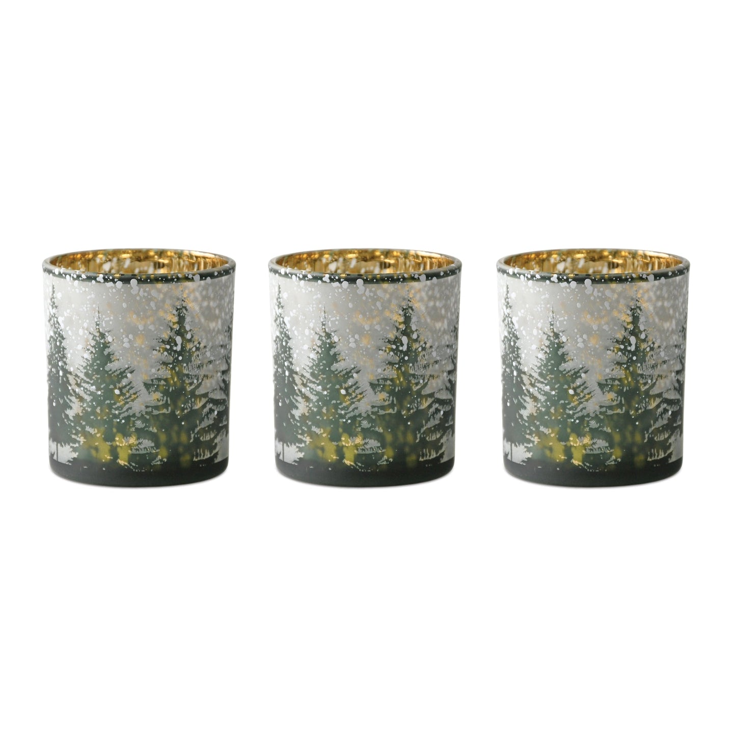 Frosted Pine Mercury Glass Candle Holder, Set of 3