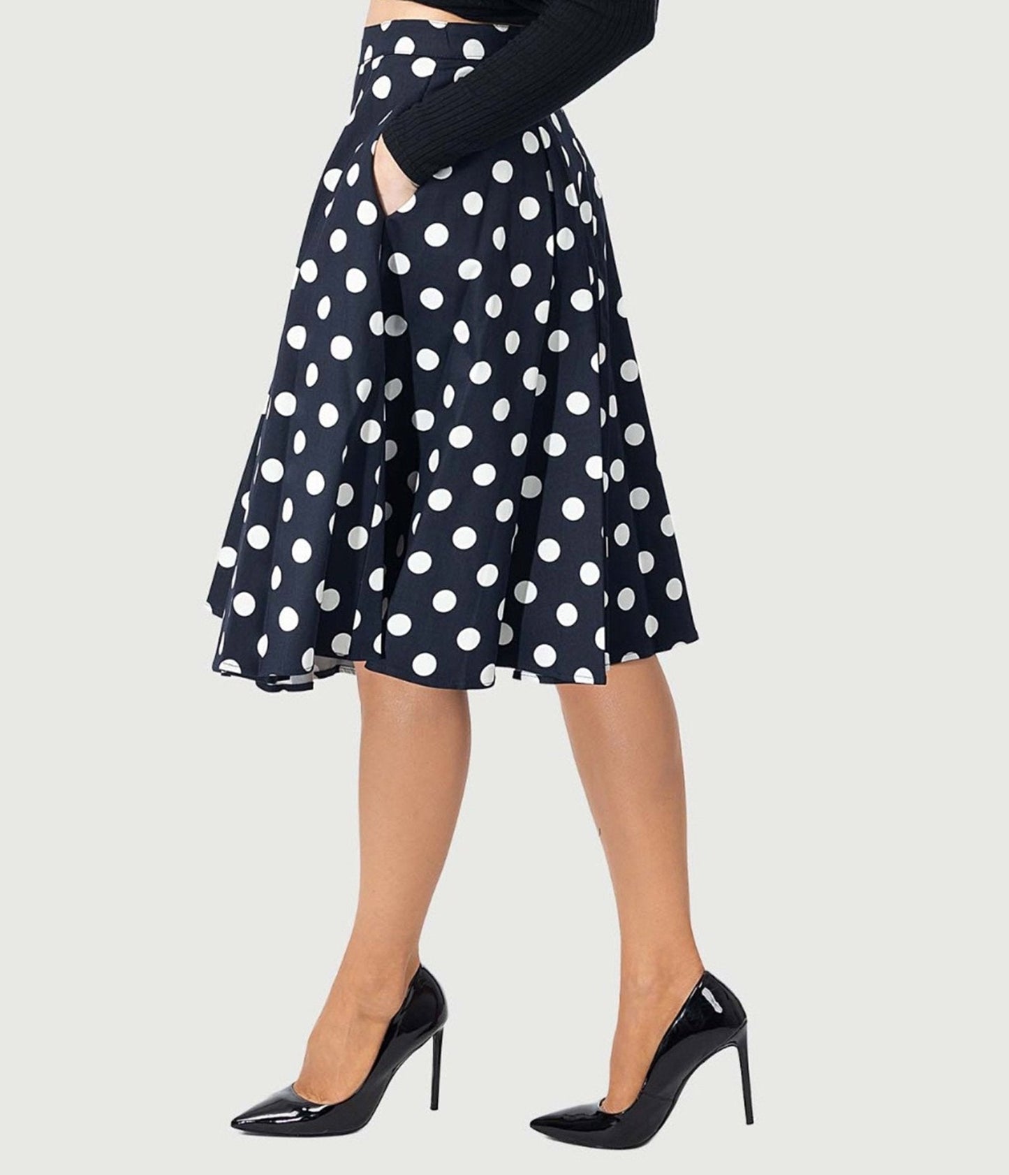 Eva Rose 1950s Black & White Polka Dot Flare Skirt