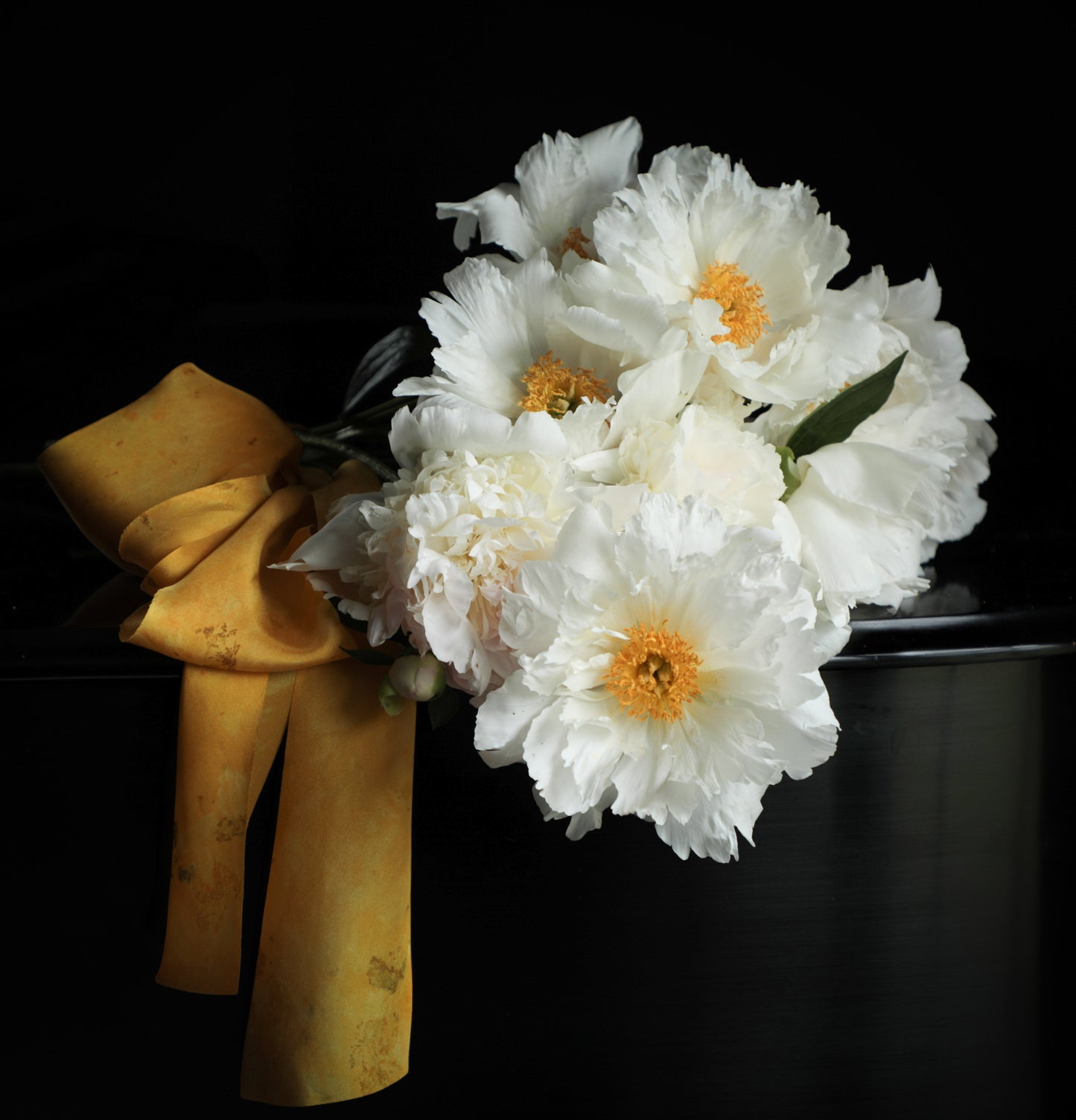 Original Eco-Print Silk Ribbon / Dark MARIGOLD