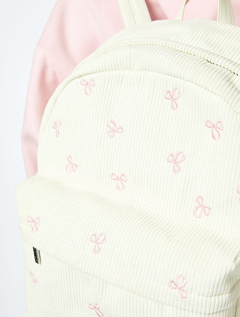 Bow Embroidered Backpack in Cream