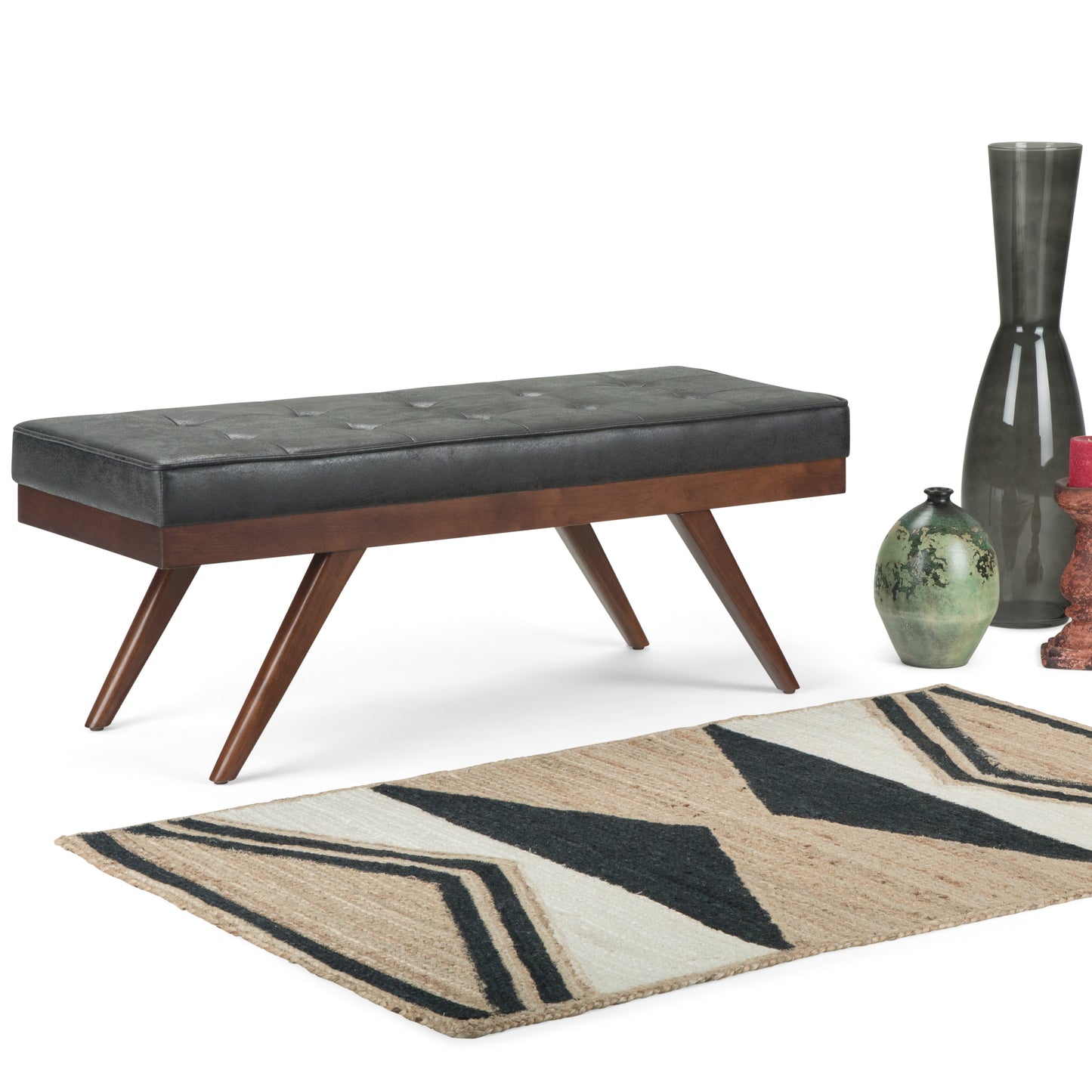 Wildflower Upholstered Button Tufted Ottoman Bench with Solid Wood Frame