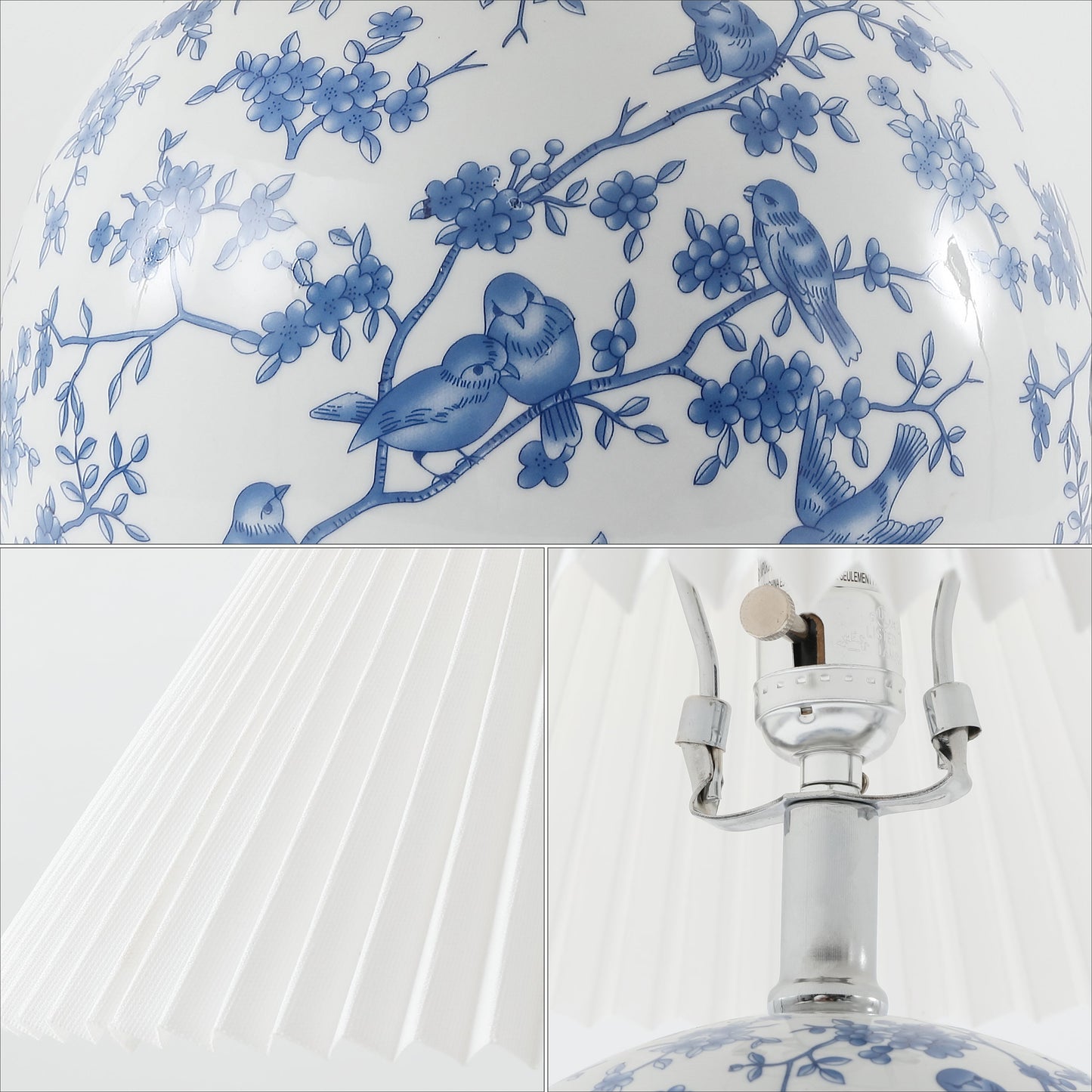 Shishen Cottage Classic Chinoiserie Ceramic Orb LED Table Lamp with Pleated Shade