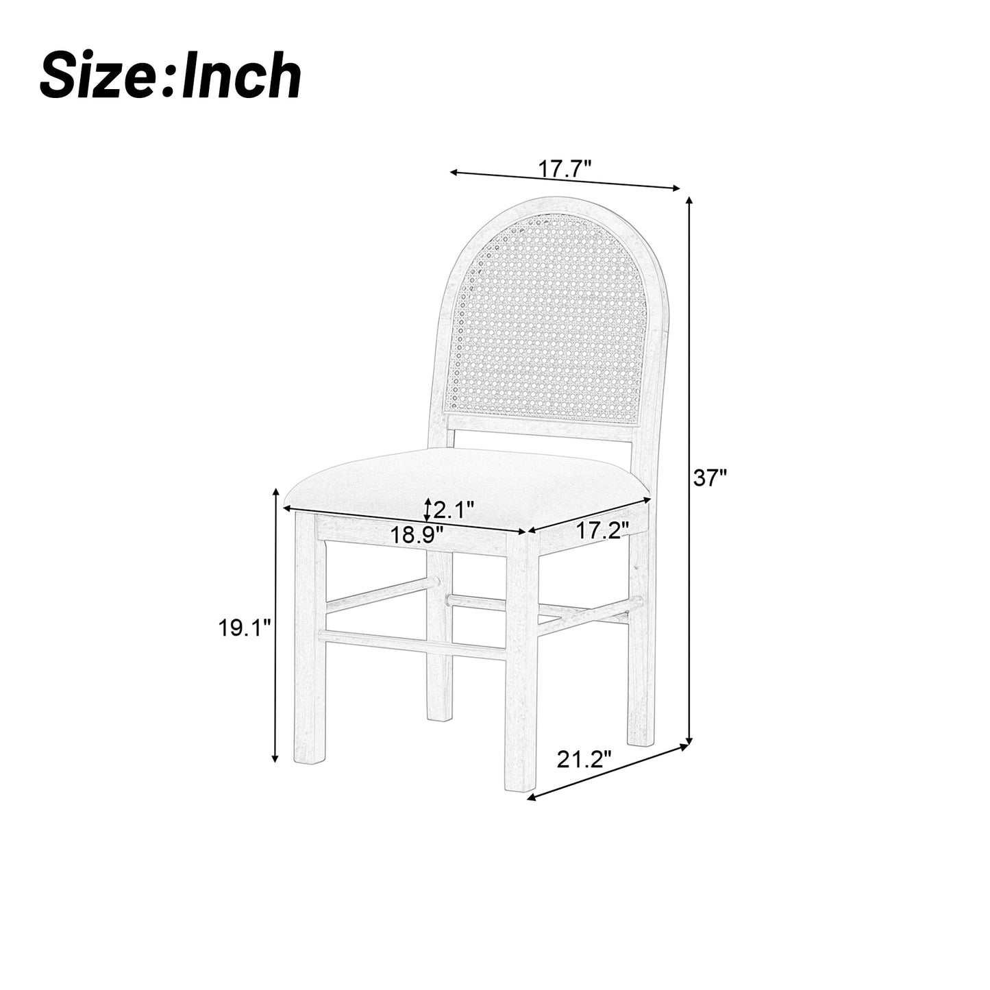 Upholstered Dining Chair with Rattan Backrests and Arched Back, Set of 4