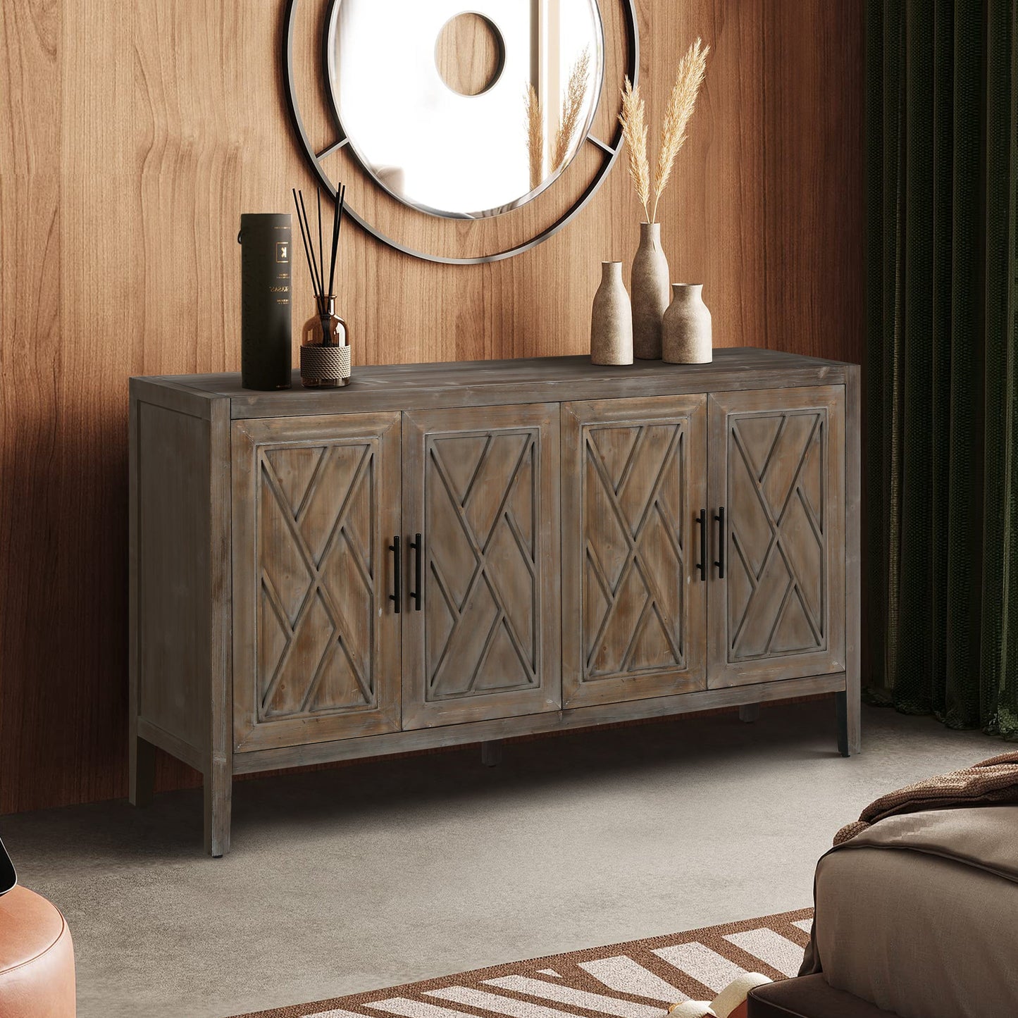 Arcanine 60" Sideboard with 4 Doors and Adjustable Shelves