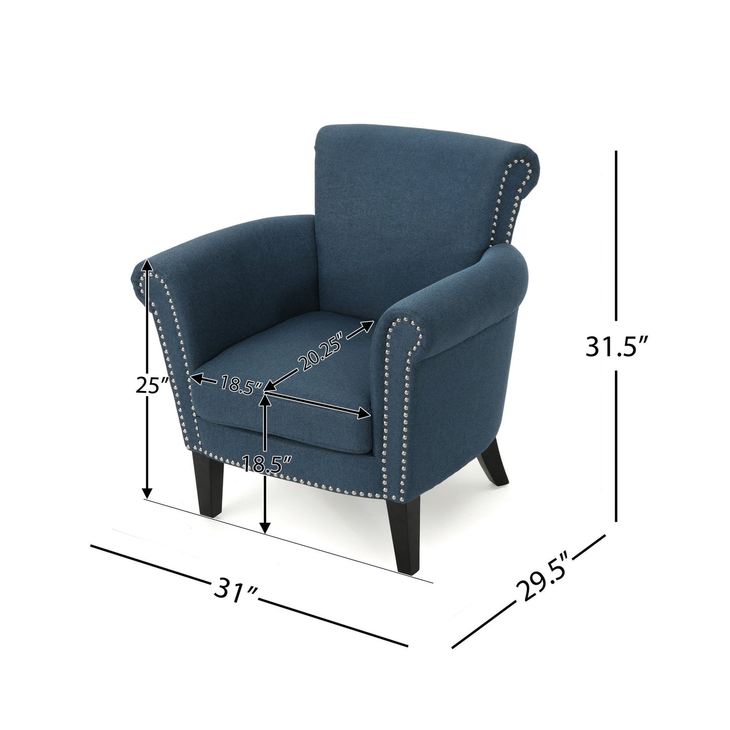 Club Chair with Rolled Arm and Nail Head Trim
