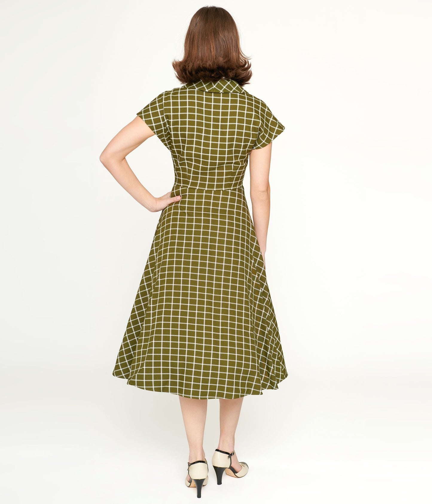 Collectif Green & White Checked Liza Acres Swing Dress