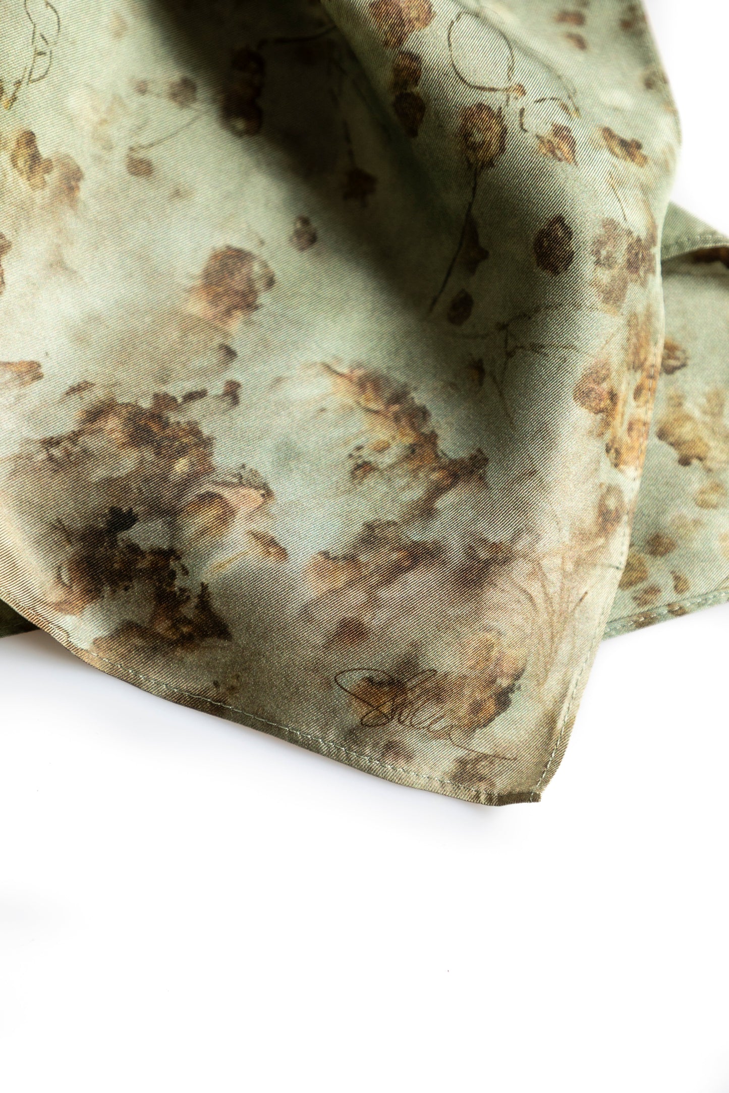 Botanical Print Pure Silk Scarf / Coreopsis Sage