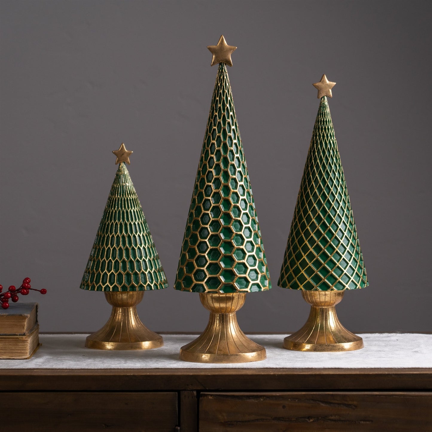 Geometric Gold Holiday Tree Decor, Set of 3
