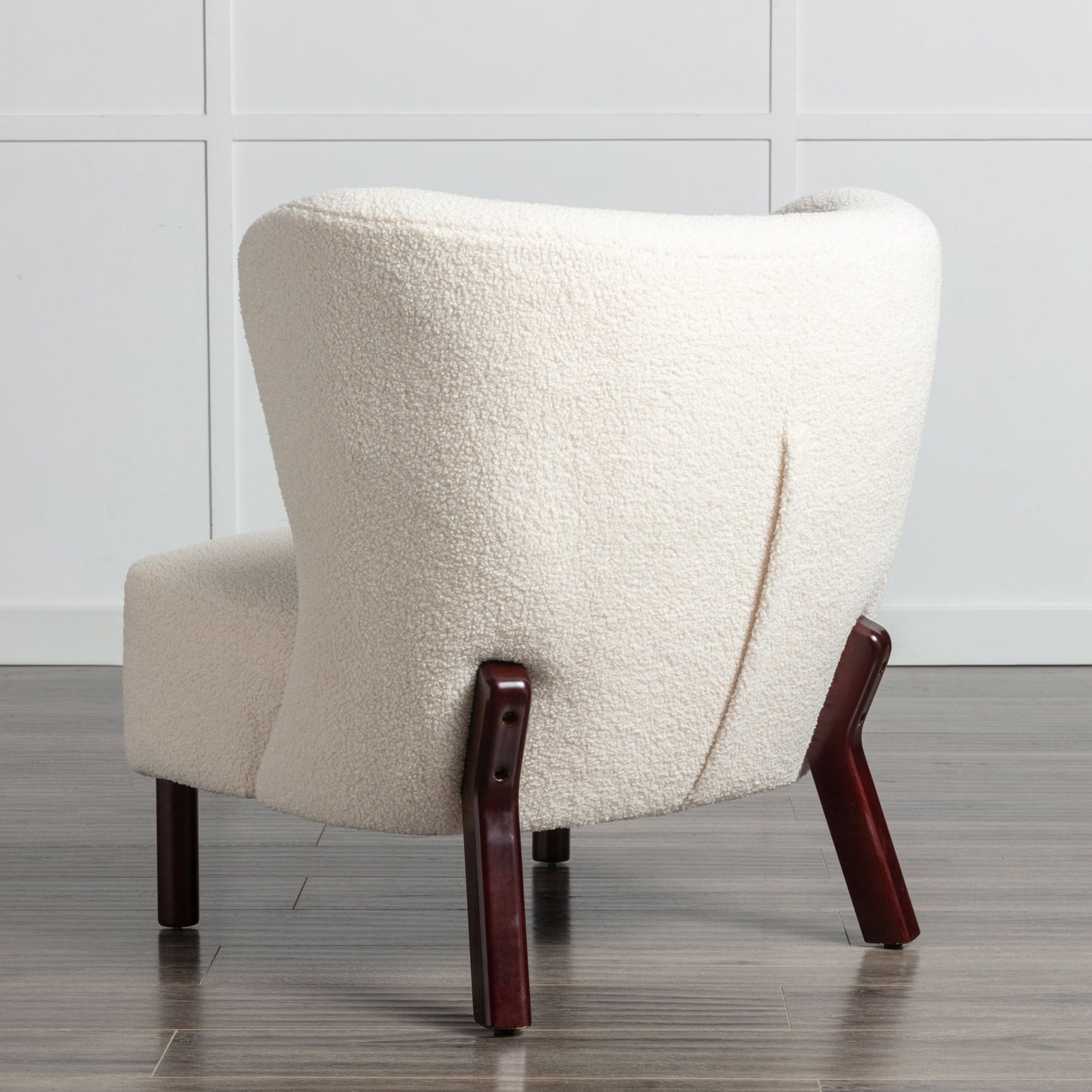 Button Tufted Upholstered Armless Chair with Wing Back and Wooden Legs