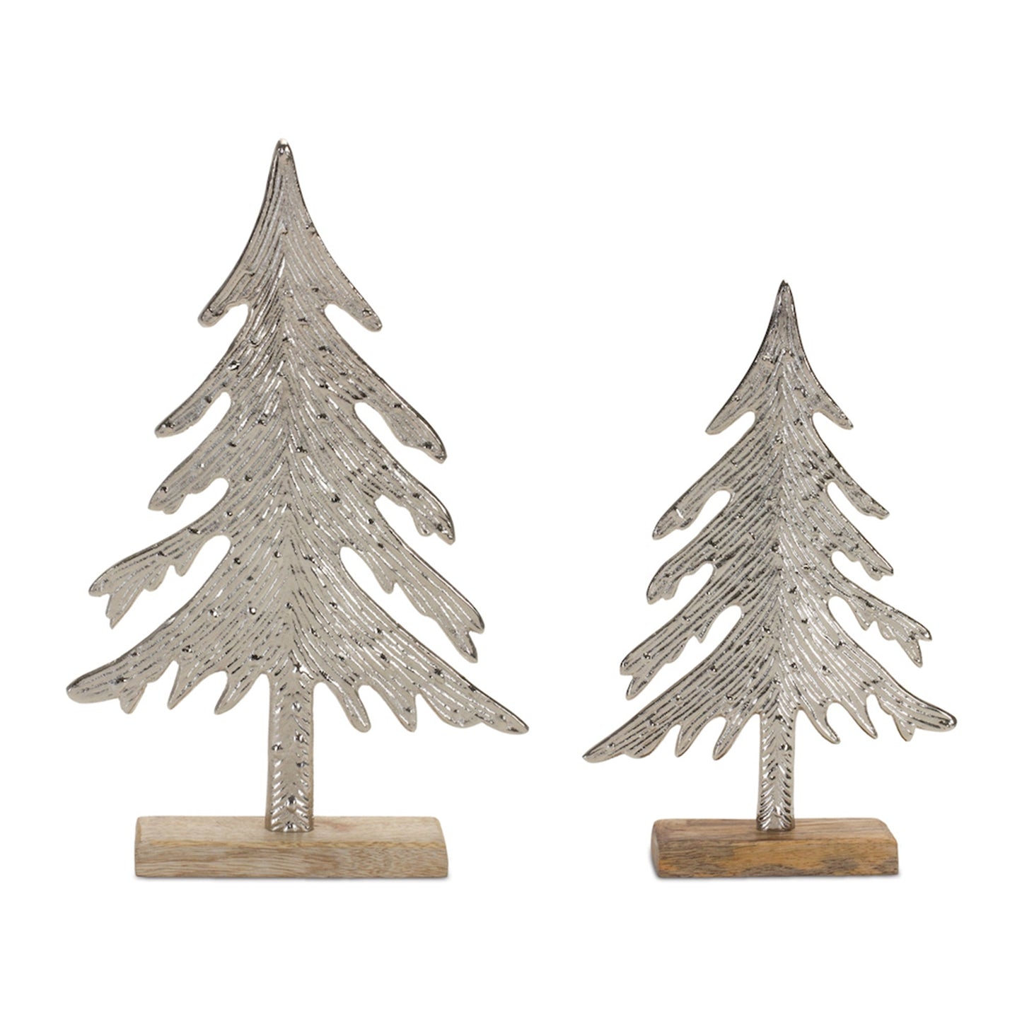 Metal Pine Tree on Natural Mango Wood Base, Set of 3