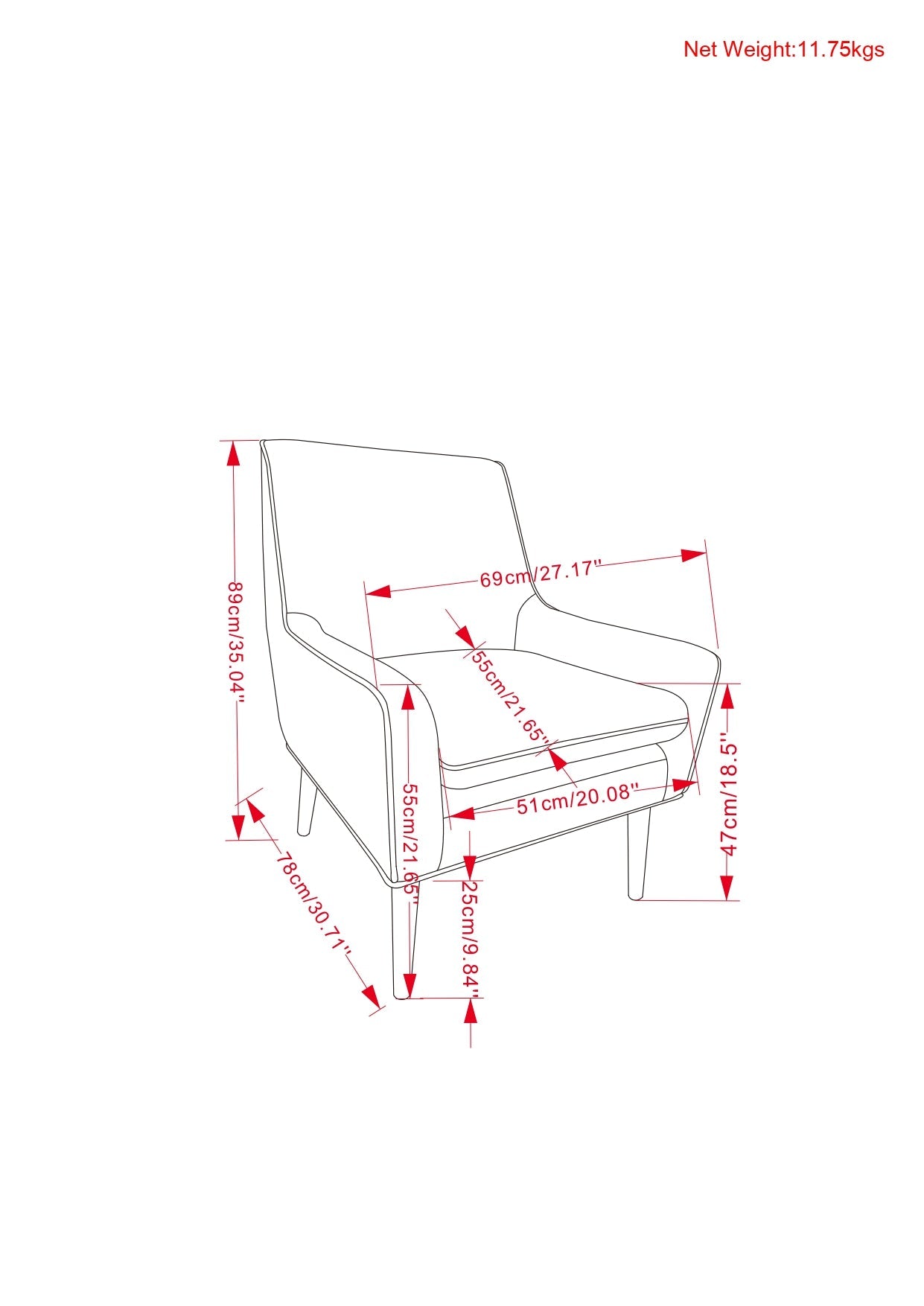 Upholstered Slope Armchair with Removable Cushion Seat