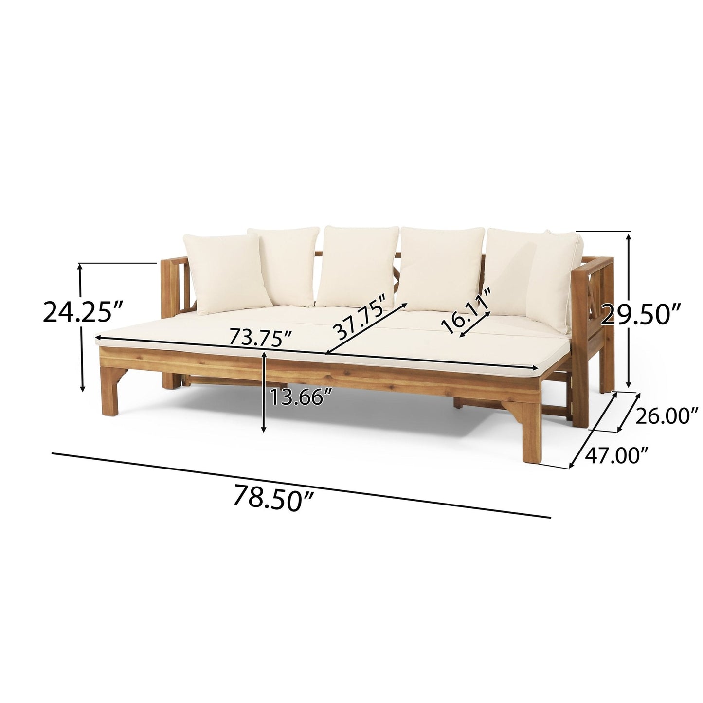 Day Bed with Expandable Seating and Square Arm