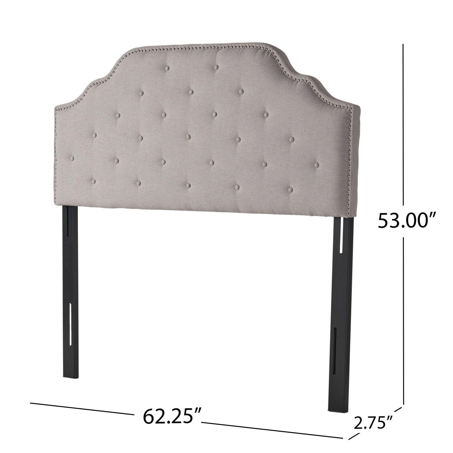 Upholstered Headboard with Diamond Tufted and Nail Head Trim, Queen and Full Size