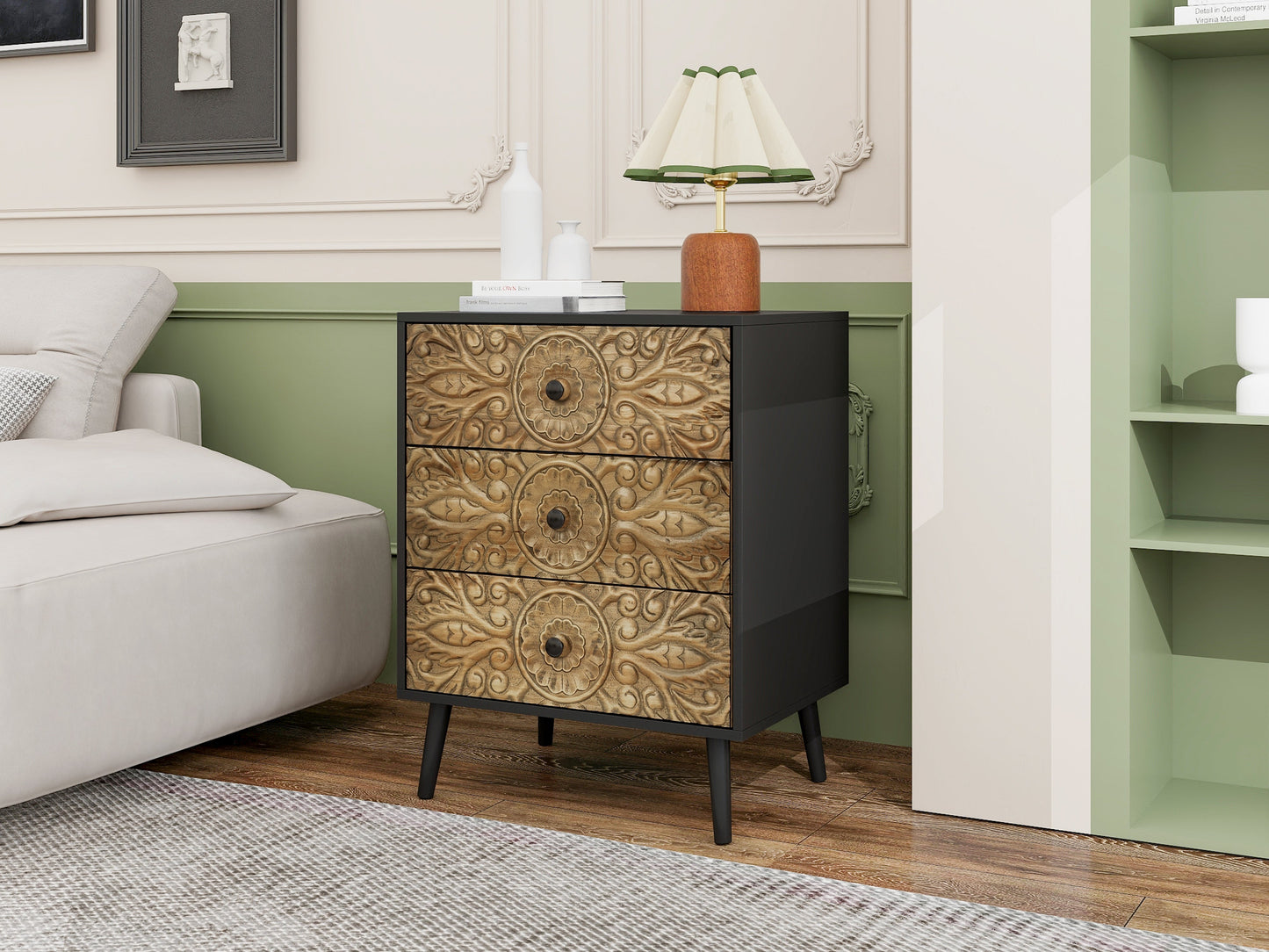 Cabinet with 3 Drawers and Hand-Carved Design
