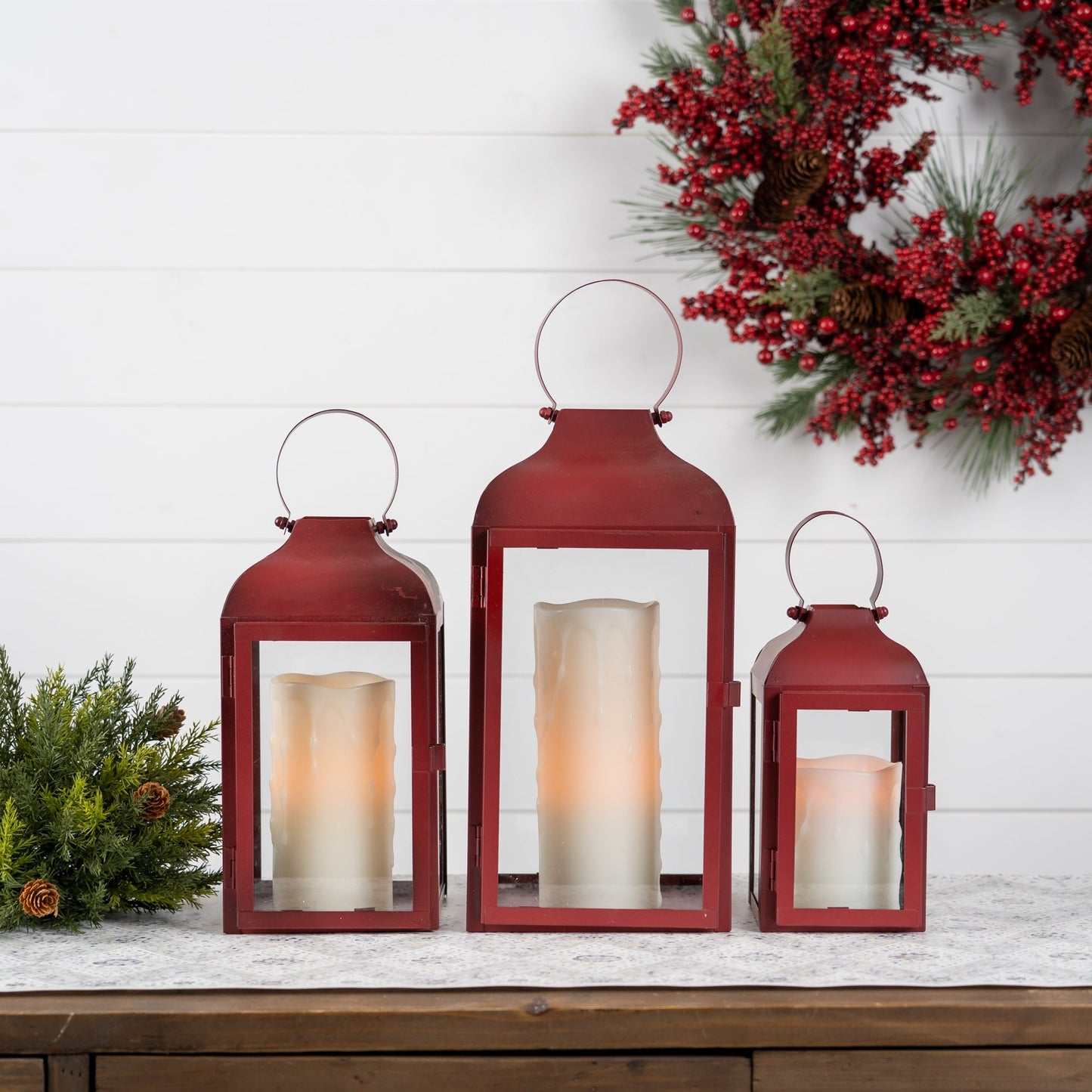 Modern Red Metal Lantern, Set of 2