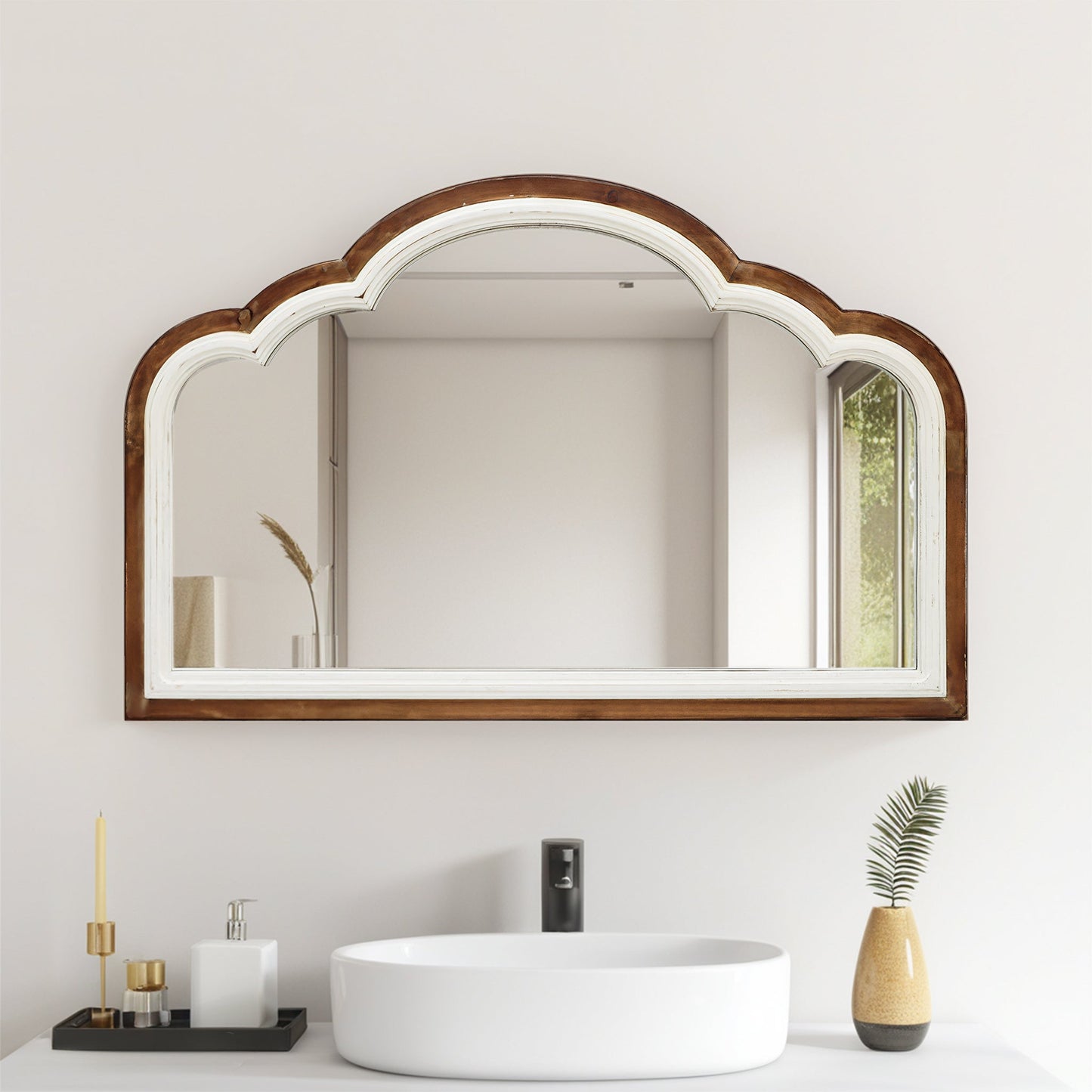 Wood Arch Wall Mirror, Shabby Chic Mirror