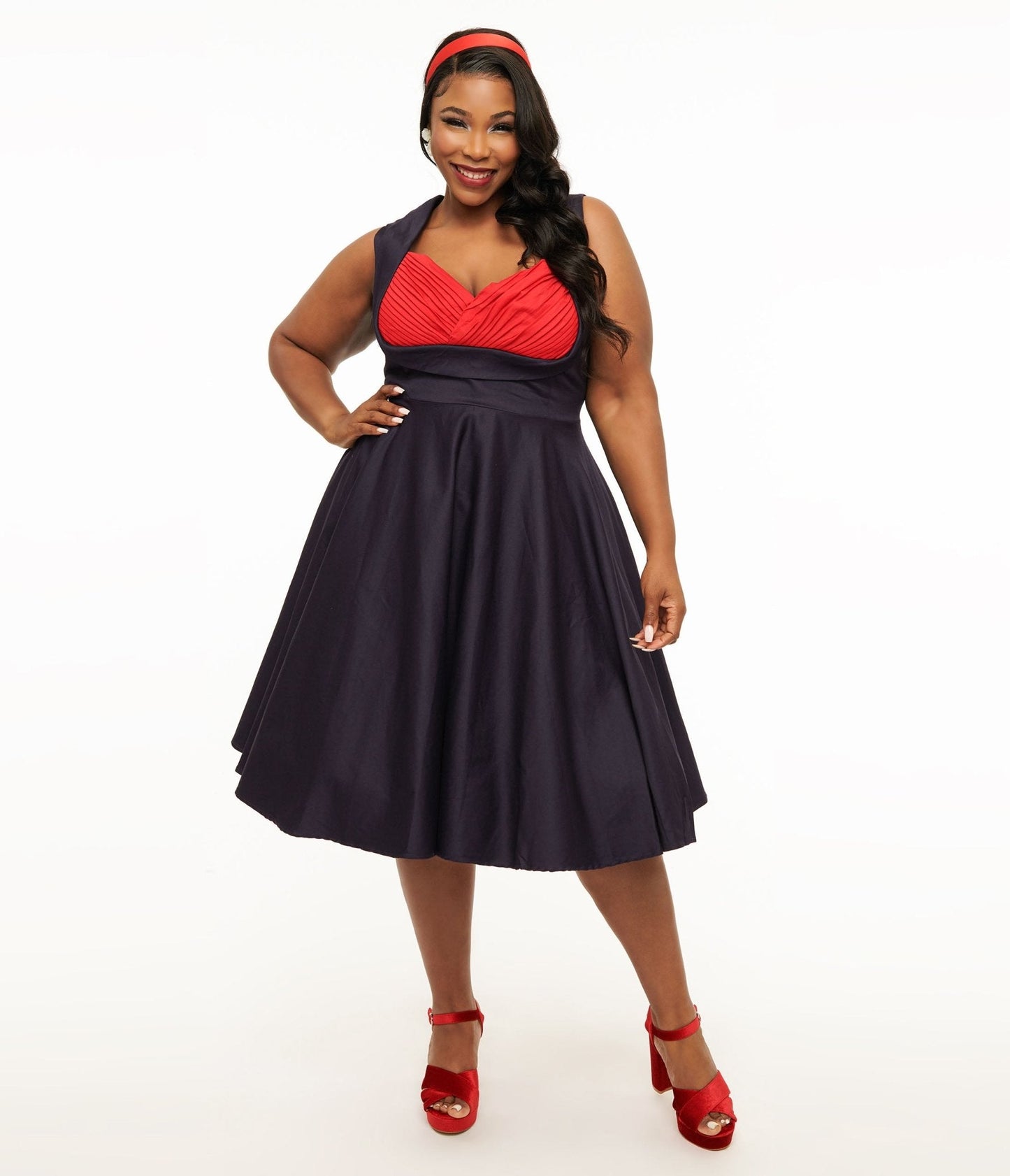 Dolly & Dotty 1950s Navy & Red Grace Swing Dress