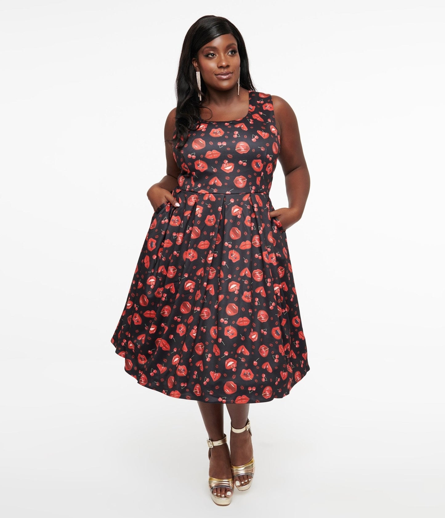 Dolly & Dotty 1950s Red Lip & Cherry Amanda Swing Dress